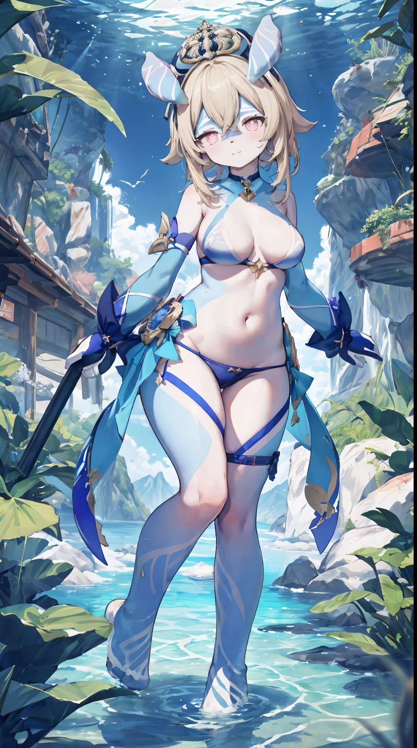 Melousine|genshin impact, master-piece, bestquality, 1girls,25 years old , proportional body, proportional, Show your , Water set, Brazilian bikini ,bara, In the beautiful underwater city, beautiful metropolis, underwater, floating in water, View viewers from the front, Thigh strap, Head tilt, bored, 10, 10, HD, slight smile,