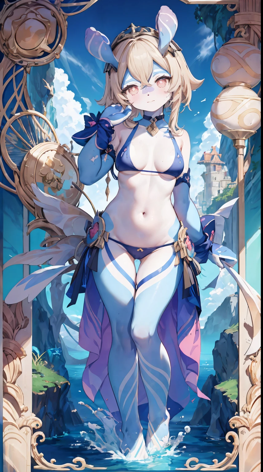 Melousine|genshin impact, master-piece, bestquality, 1girls,25 years old , proportional body, proportional, Show your , Water set, Brazilian bikini ,bara, In the beautiful underwater city, beautiful metropolis, underwater, floating in water, View viewers from the front, Thigh strap, Head tilt, bored, 10, 10, HD, slight smile,