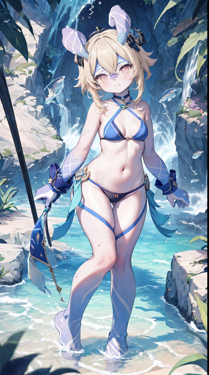 Melousine|genshin impact, master-piece, bestquality, 1girls,25 years old , proportional body, proportional, Show your , Water set, Brazilian bikini ,bara, In the beautiful underwater city, beautiful metropolis, underwater, floating in water, View viewers from the front, Thigh strap, Head tilt, bored, 10, 10, HD, slight smile,