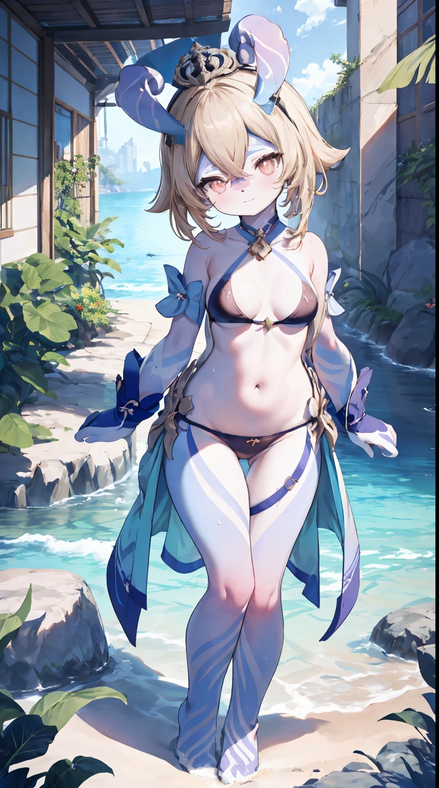 Melousine|genshin impact, master-piece, bestquality, 1girls,25 years old , proportional body, proportional, Show your , Water set, Brazilian bikini ,bara, In the beautiful underwater city, beautiful metropolis, underwater, floating in water, View viewers from the front, Thigh strap, Head tilt, bored, 10, 10, HD, slight smile,