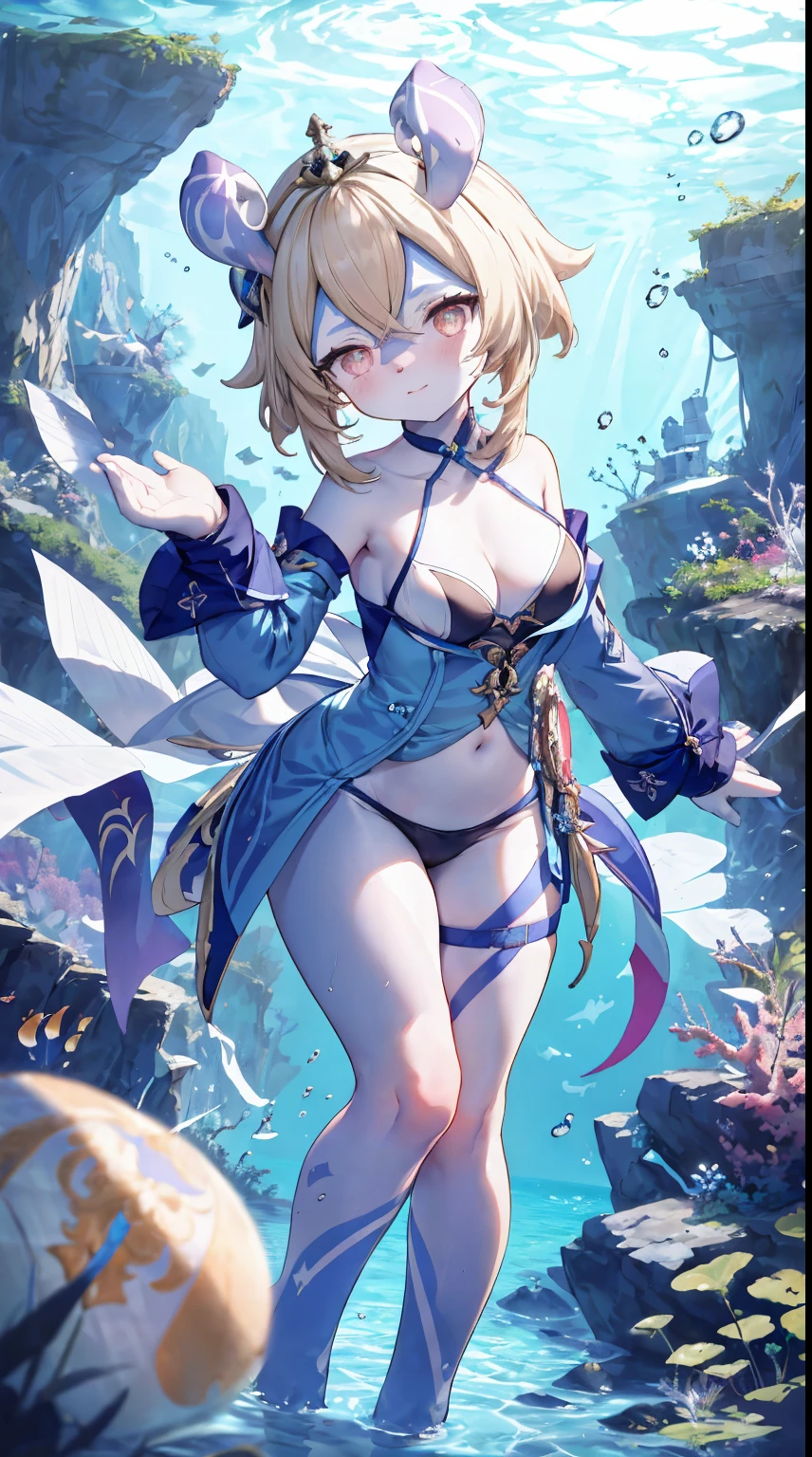 Melousine|genshin impact, master-piece, bestquality, 1girls,25 years old , proportional body, proportional, Show your , Water set, Brazilian bikini ,bara, In the beautiful underwater city, beautiful metropolis, underwater, floating in water, View viewers from the front, Thigh strap, Head tilt, bored, 10, 10, HD, slight smile,