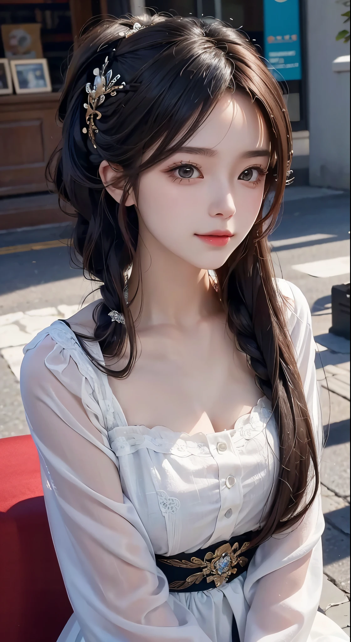 (cutest,cute girl,solo,girly,charming,adorable),(beautiful detailed eyes,beautiful detailed lips,extremely detailed eyes and face,longeyelashes),(smooth,flowing hair),(flawless, porcelain-like skin),(skin whitening, radiant complexion),(soft, delicate features),(innocent, captivating smile),(dainty, petite figure),(stylish and fashionable),(bright, cheerful colors),(playful, lively atmosphere),(natural lighting),(vibrant and lively background),(charming and relaxed pose),(pleasing composition),(high-resolution, 4K quality),(ultra-detailed),(realistic, photorealistic:1.37),(bokeh effect),(pastel tones),(subtle shadows and highlights),(soft, dreamlike ambiance)