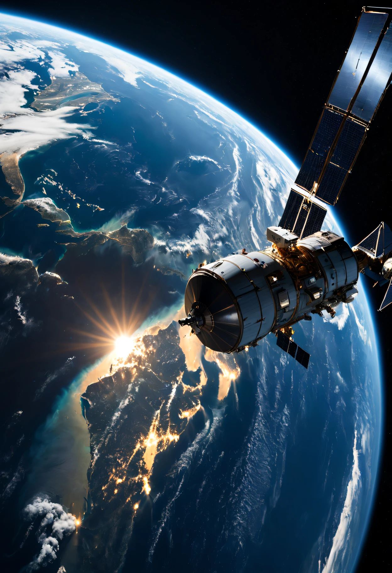 (best quality,4k,8k,highres,masterpiece:1.2),ultra-detailed,(realistic,photorealistic,photo-realistic:1.37),satellite view of Earth,satellite photo,photo from space,vague view of Earth from space,view from space,view from space,nighttime photo of space station,view from space,reflection of light on space station,photo of Earth from space,taken from space,NASA's authentic photo,view from space,space photography