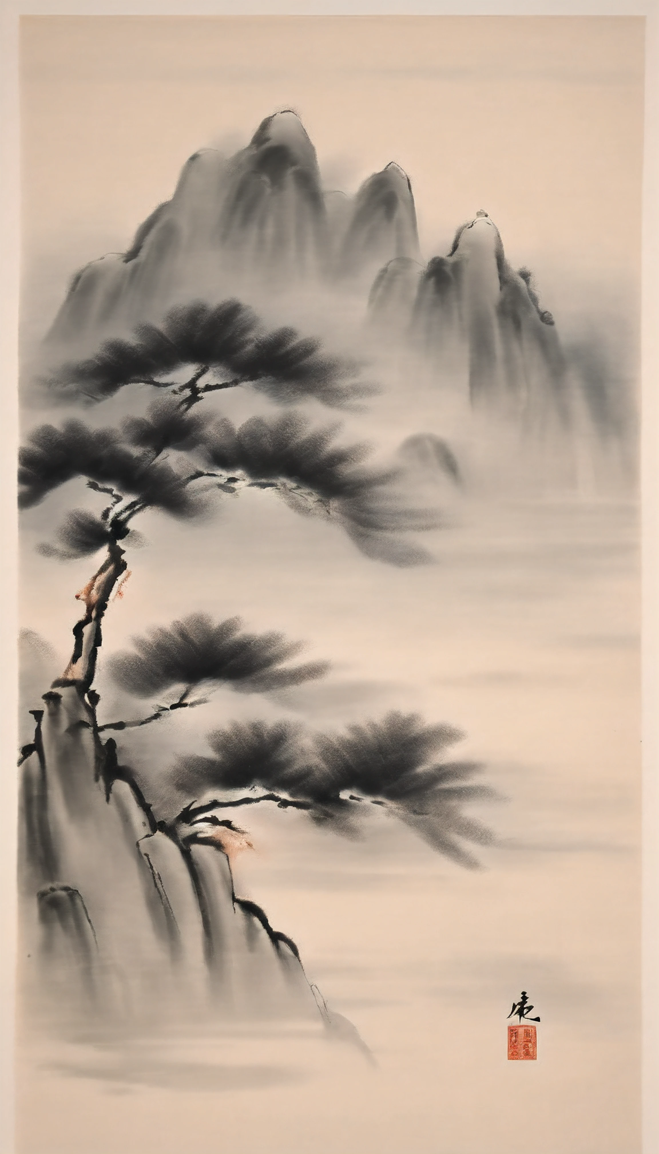 Chinese figure landscape painting,Ink painting and watercolor,larger ancient figures,The scholar,Lao Tzu,disciple,ink,Faraway view,Ultra-wide viewing angle,meticuloso,Low saturation in distant view,low-contrast,Beautifully depicted,Acura,Works of masters,tmasterpiece
