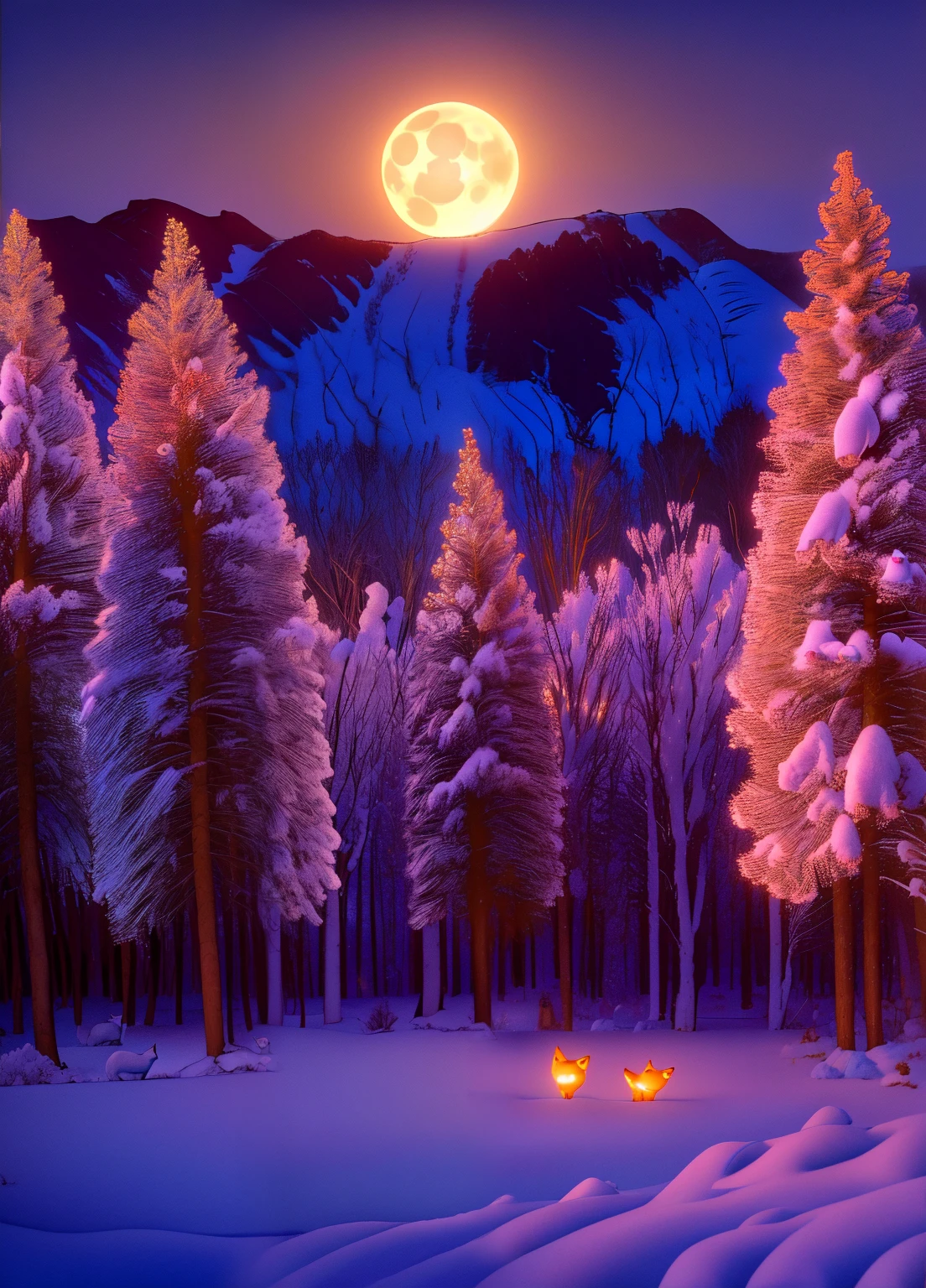 (best quality,4k,8k,highres,masterpiece:1.2),ultra-detailed,(realistic,photorealistic,photo-realistic:1.37),Enchanted forest, *********** illuminated by the soft moonlight,playful foxes,graceful fawns,adorable cubs,wise owls,cute bunnies,prickly hedgehogs gather under the celestial beauty,portraits,landscape,photography,vivid colors,warm tones,soft lighting,peaceful ambiance