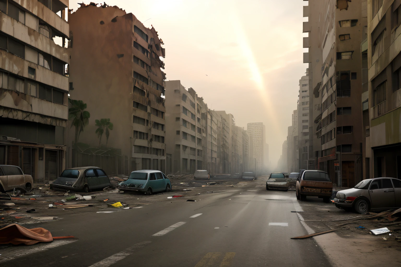 The streets are filled with abandoned cars and garbage,The air smells of dust and scorched earth。High-rise buildings collapsed into ruins,There are dark clouds floating in the sky,Sunlight almost completely disappears。People wander around this abandoned city,Look for a chance to survive。