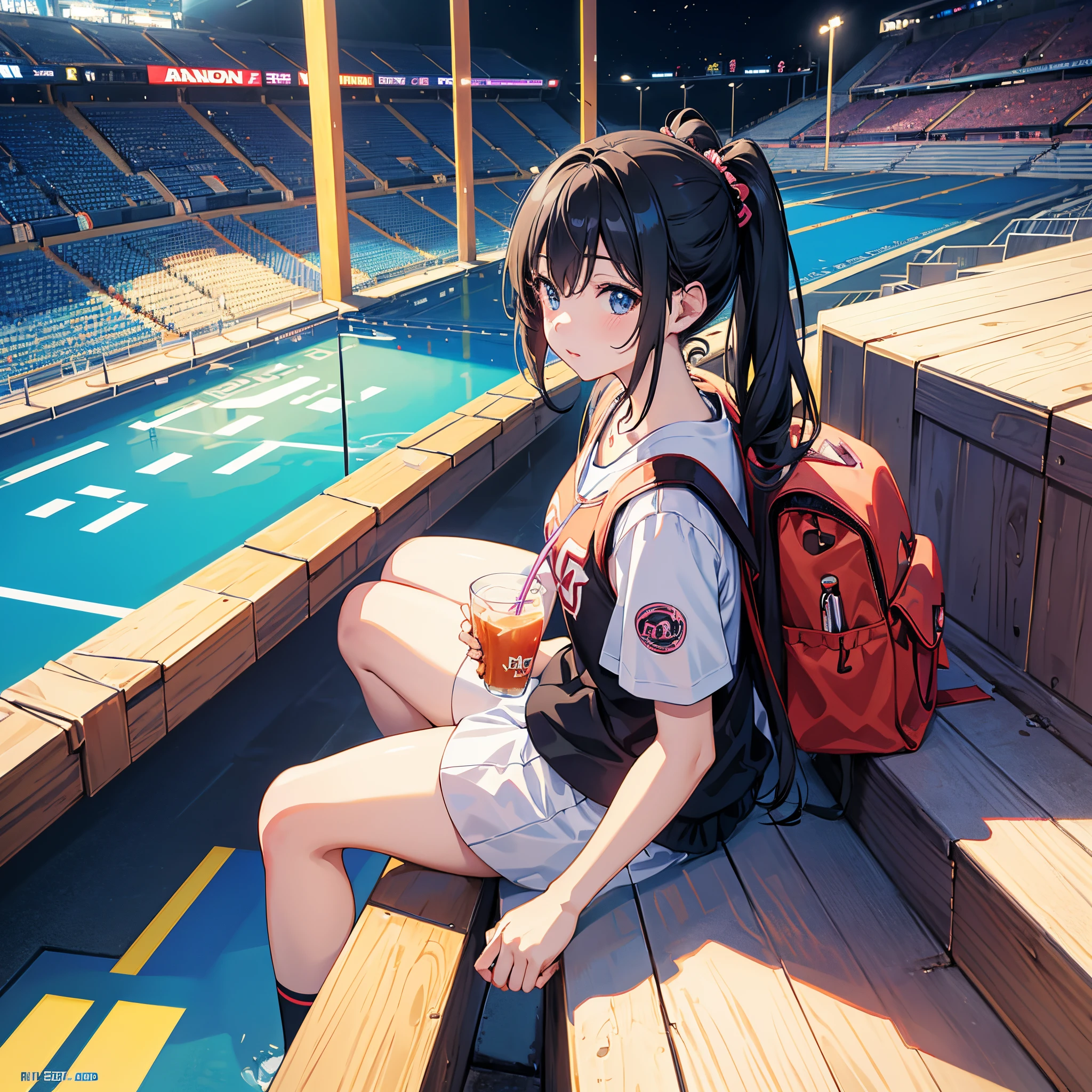 anime girl sitting in stadium with a drink and a backpack, anime girl drinks energy drink, anime visual of a cute girl, anime art wallpaper 8 k, anime style 4 k, 4k anime wallpaper, anime art wallpaper 4 k, anime art wallpaper 4k, anime wallpaper 4k, anime wallpaper 4 k, anime style illustration, detailed digital anime art, anime illustration