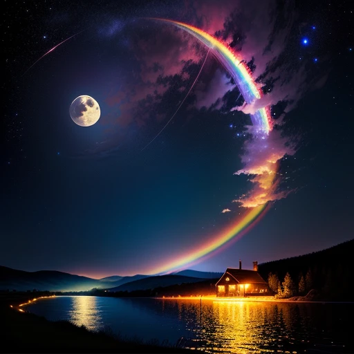 Full moon rainbow night