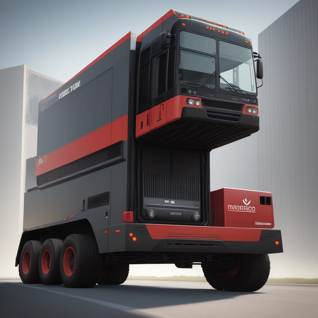 Futuristic truck in red and black color