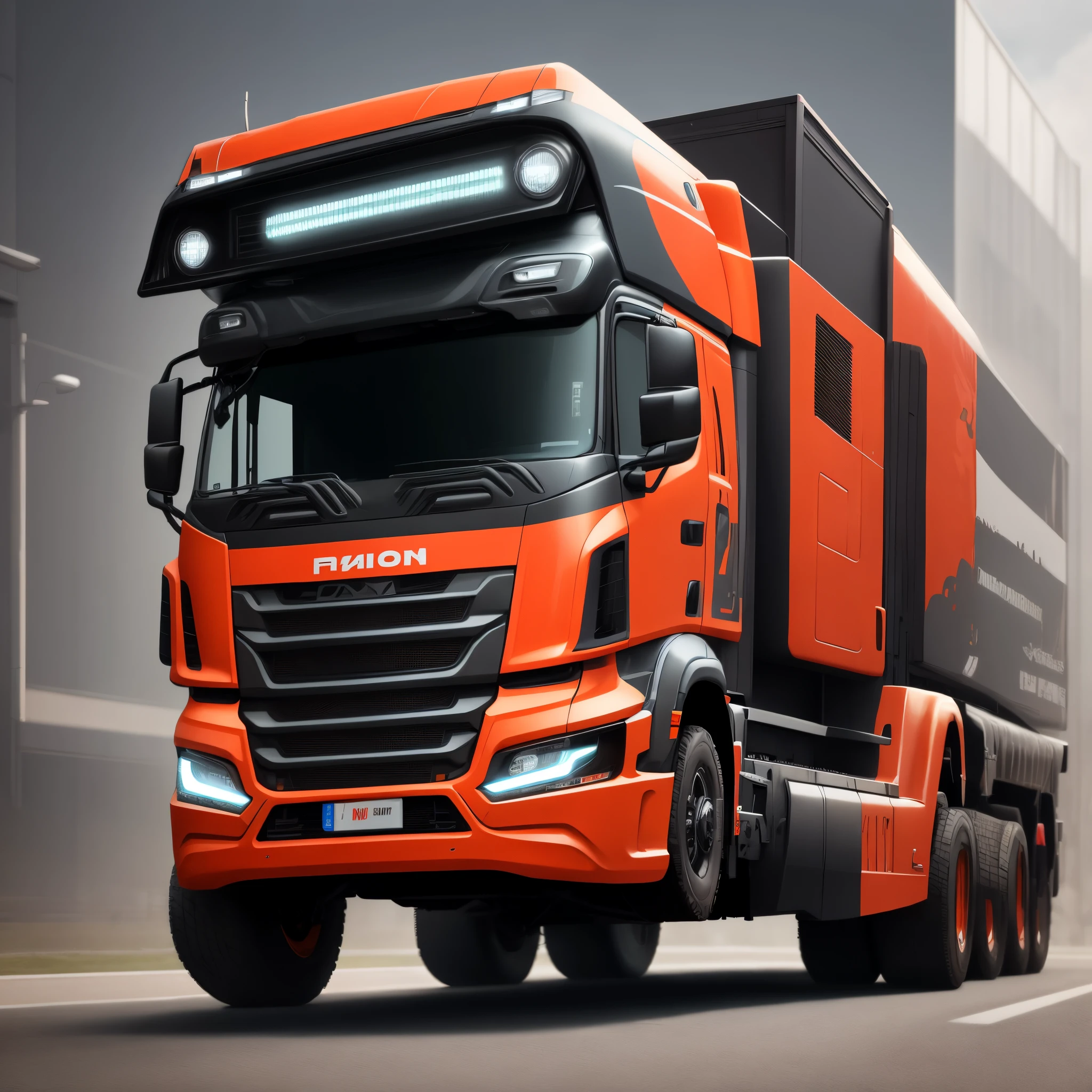 Futuristic truck in red and black color
