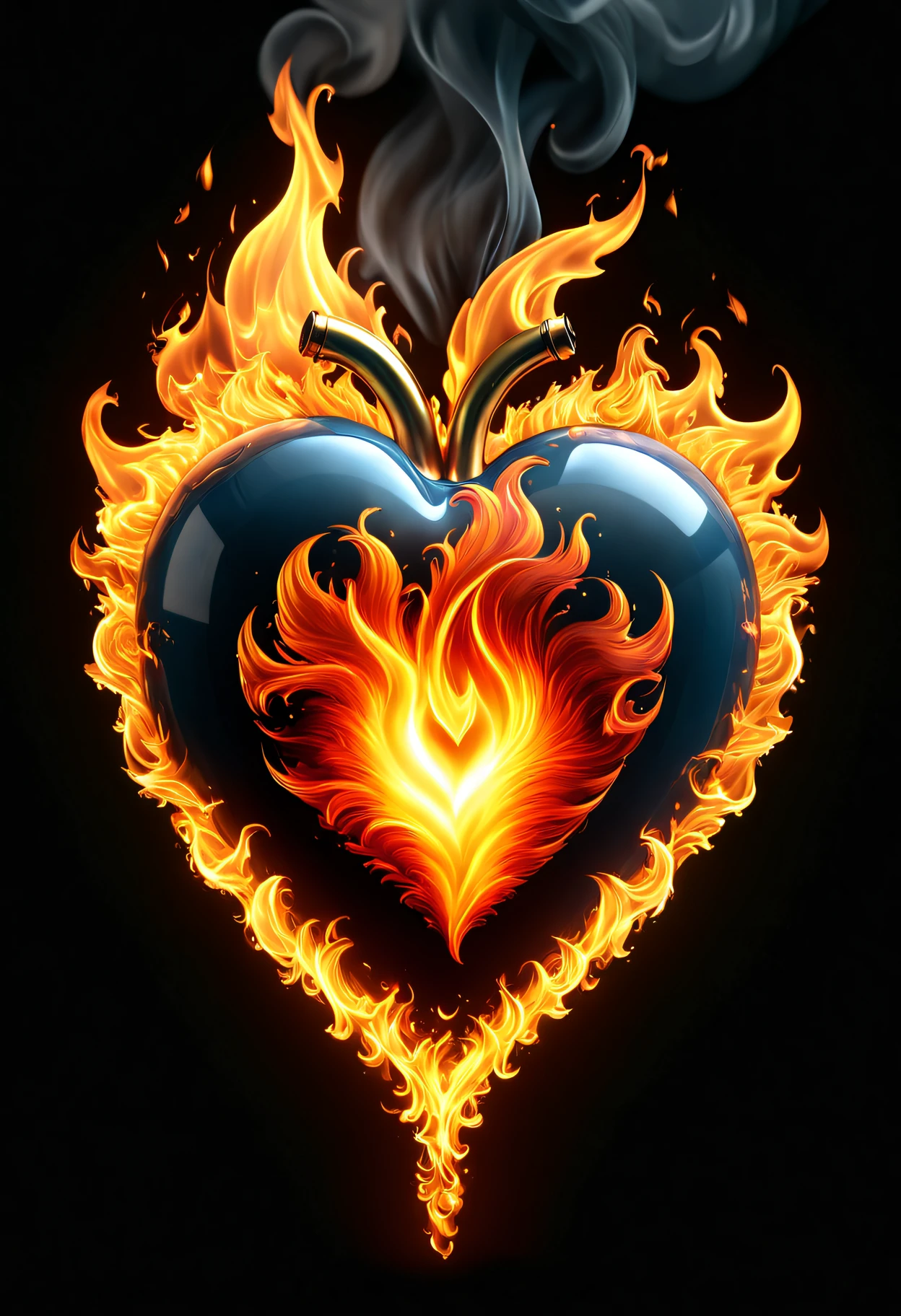 (best quality,4k,8k,highres,masterpiece:1.2),ultra-detailed,(realistic,photorealistic,photo-realistic:1.37),close-up of a flaming heart with smoke emerging,burning heart,magical heart,heart effect,wallpaper-1 0 2 4,love is the beginning of everything,stunning background,stunning,❤🔥🍄🌪,sincere!,colorful fire,HD wallpaper,sincere,beautiful wallpaper,stunning!,bright flame colors,warm lighting
