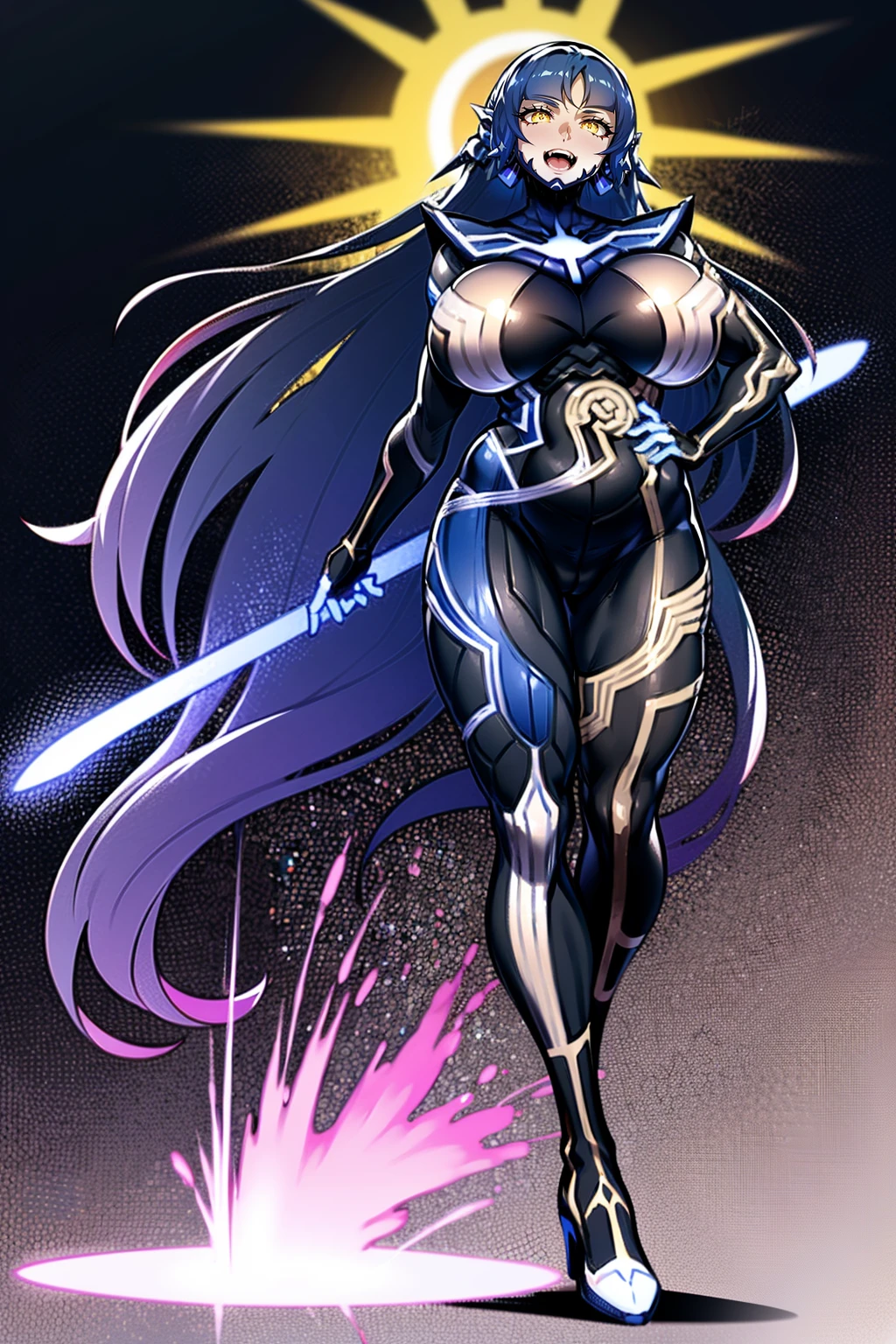 e,, holy magicalgirl, open mouth fang, holy haura, halo, smile, joyfull, paladin, sword holding, full body , boots, standing,cute,breast, curvy, female,fantasy goddess,there is a cartoon picture of a woman with a very large breast, glowing angelic being, glowing holy aura, inspired by Luma Rouge, the non-binary deity of spring, ethereal rainbow nimbus, the butterfly goddess of fire, inspired by Marie Angel, glowing aura around her, astral fairy, as the goddess of the sun, “uwu the prismatic person, big breast, happy, beautiful eyes, , full body, walking, long robe, long dress, ,priestess ,holy, smile, god rays, ray tracing, sparkle, cinematic lighting, UHD, retina, masterpiece, ccurate, anatomically correct, textured skin, super detail, high details, high quality, award winning, best quality, highres, 1080P, HD, 4K, thunder aura, light aura,full body suit, pullover, metal suit, covered chest