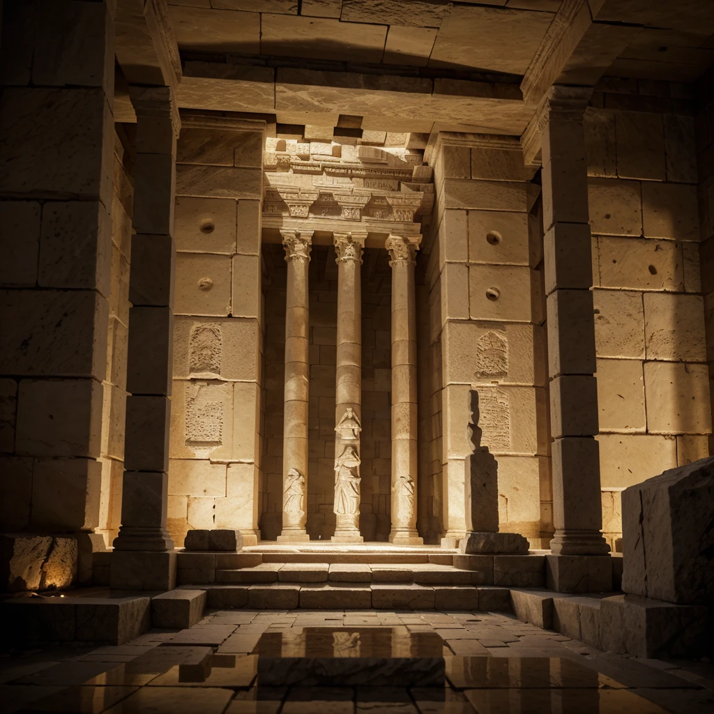 A cinematic angle of Solomon’s temple in Jerusalemduring the year of 958 b.c., ultra detailed, highest resolution, 8k hyper realistic, detailed stone work, perfect craftsmanship, megalithic stone foundations, perfect granite carved megalithic stone structures, Dynamic lighting, at night