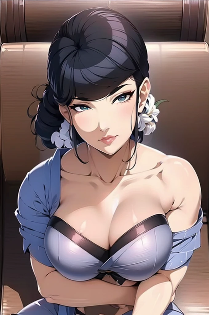 1 mulher, (tmasterpiece: 1.3),Mulher japonesa madura bonita,corpo musculoso , dedo detalhado, beautiful hand, hiper realisitc, 1 mulher, (Sagging Tits, bewitching body: 1.2) Cabelos Morenos: 1.1, rosto super detalhado, Detailed lips, olhos detalhados, Double eyelidm, Kimono decote sexy decotado, decote aberto, sagging chest, Postura lateral, visible curves,Corpo inteiro1:1, full body