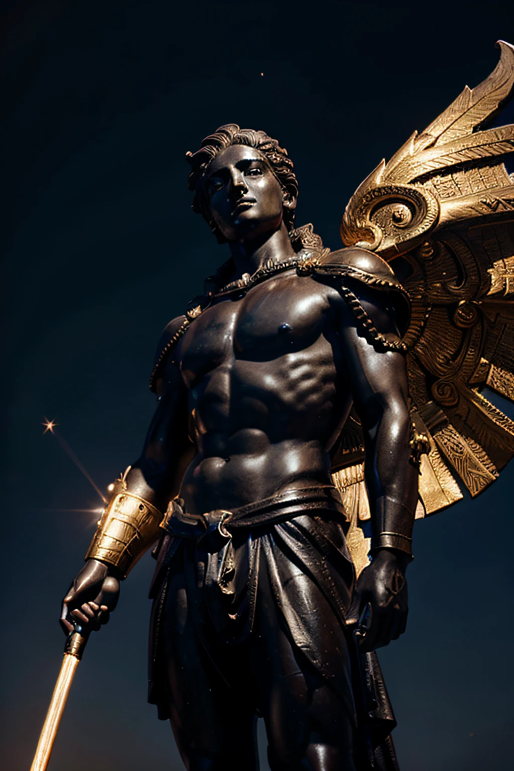 Statue of the God Helios with dark background 8K