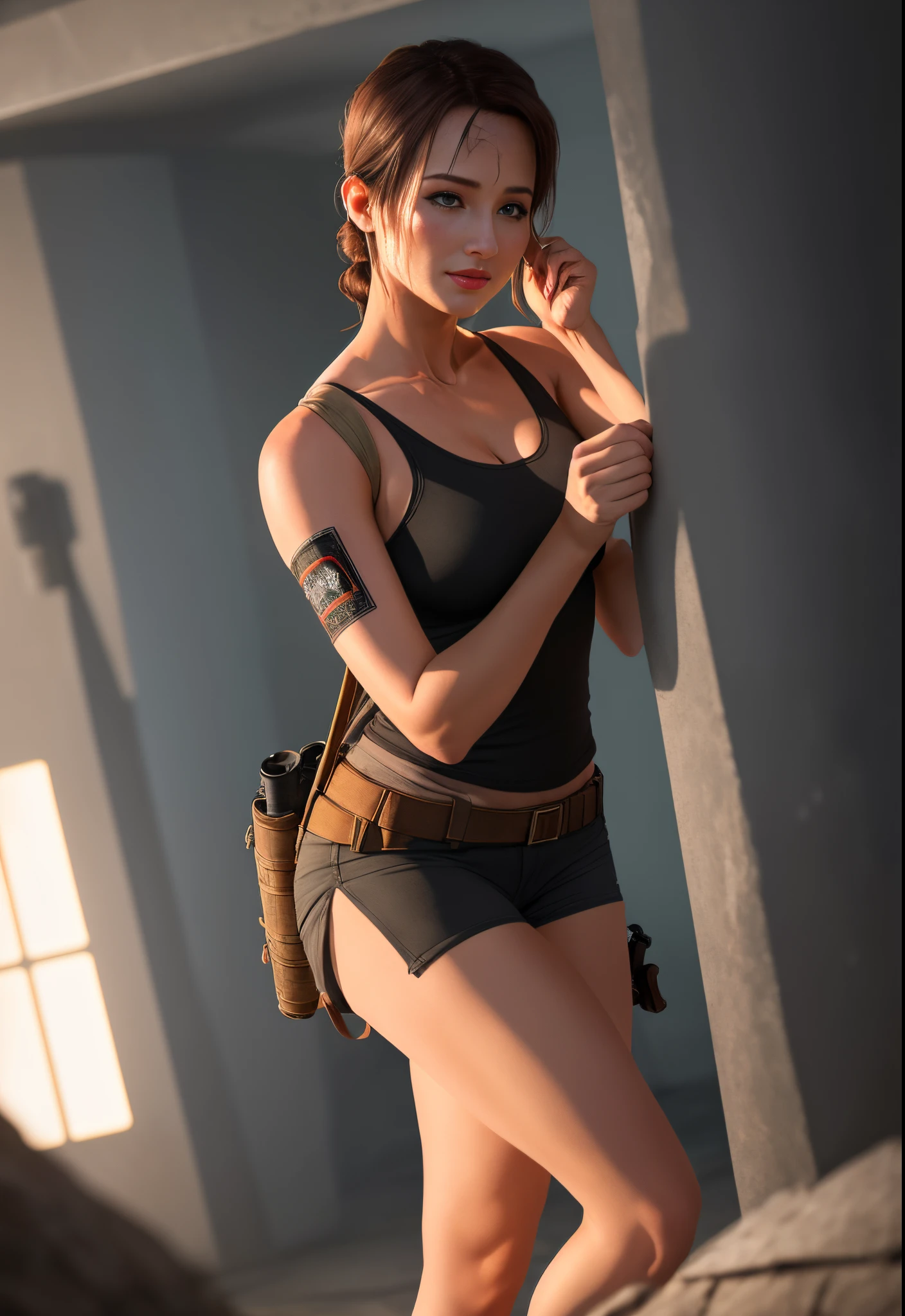 ellie the last of us, ponytail, from below, sexy swimsuit, jewelry, foggy mountain, pool,  real face, Sunshine, High Detail, Ray Tracing, Image Fill, UHD, Masterpiece, Curated, Anatomically Correct, Super Detail, High Details, High Quality, Award-Winning, Best Quality, highres, 16k, High Dynamic Range, Stunning Realism, Highly Detailed, Beautiful Eyes (Highly Detailed), Perfect Body, Perfect Eyes, Shiny Clean Skin (Highly Detailed), Detailed Facial Features, Best Quality, Masterpiece, Detailed, Perfect Face, Excellent Texture, Realistic Luminescence, bokeh