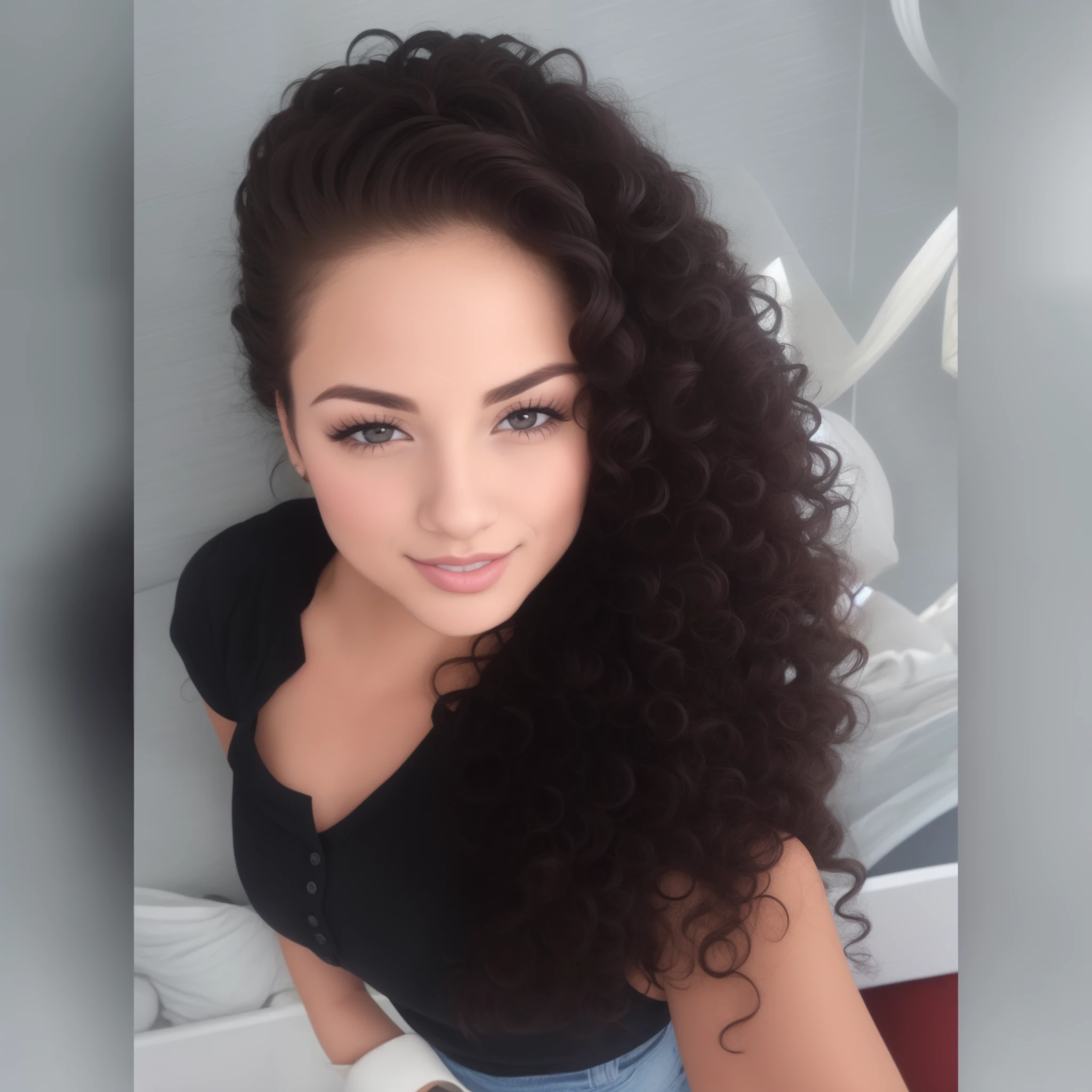 um close up de uma mulher com longos cabelos cacheados sorrindo, cabelo encaracolado preto, longos cabelos cacheados pretos, preto longo cabelo encaracolado longo, cabelos negros cacheados, longos cabelos cacheados pretos selvagens, longos cabelos cacheados escuros, cabelos escuros cacheados, longos cabelos negros encaracolados, com longos cabelos cacheados, com cacheado longo, cabelos longos e cacheados, cabelos cacheados, curly hair, Alanis Guillen