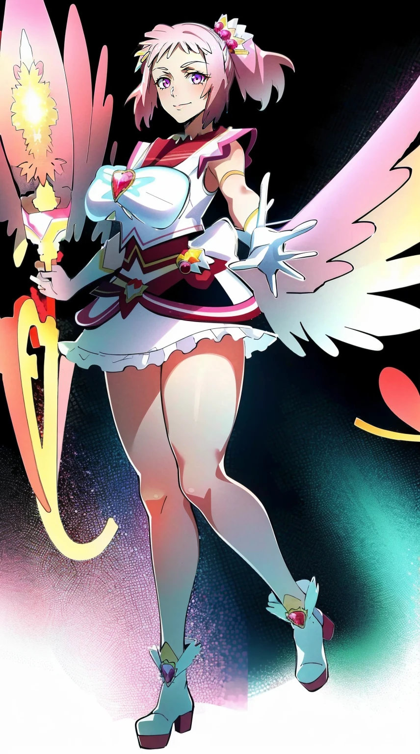 masterpiece, best quality, indoors, mamikafairy, 1girl, solo, looking at viewer,, hand arms full body,boots, standing,cute,breast, curvy, female,fantasy goddess,there is a cartoon picture of a woman with a very large breast, glowing divine being, glowing holy aura, inspired by Luma Rouge, the non-binary deity of spring, ethereal rainbow nimbus, the butterfly goddess of fire, inspired by Mariel, glowing aura around her, astral wind, as the goddess of the saturn, “uwu the prismatic person, big breast, serious, beautiful eyes, , full body, , long robe, long dress, ,priestess ,holy, smile, god rays, ray tracing, sparkle, cinematic lighting, UHD, retina, masterpiece, ccurate, anatomically correct, textured skin, super detail, high details, high quality, award winning, best quality, highres, 1080P, HD, 4K, thunder aura, light aura,full, snak staff,closed mouth, huge breast, curvy, bimbo, standing, heroic, pose, background ruin of a misterios city,UHD, retina, masterpiece, ccurate, anatomically correct, textured skin, super detail, high details, high quality, award winning, best quality, highres, 1080P, HD, 4K, sun aura
