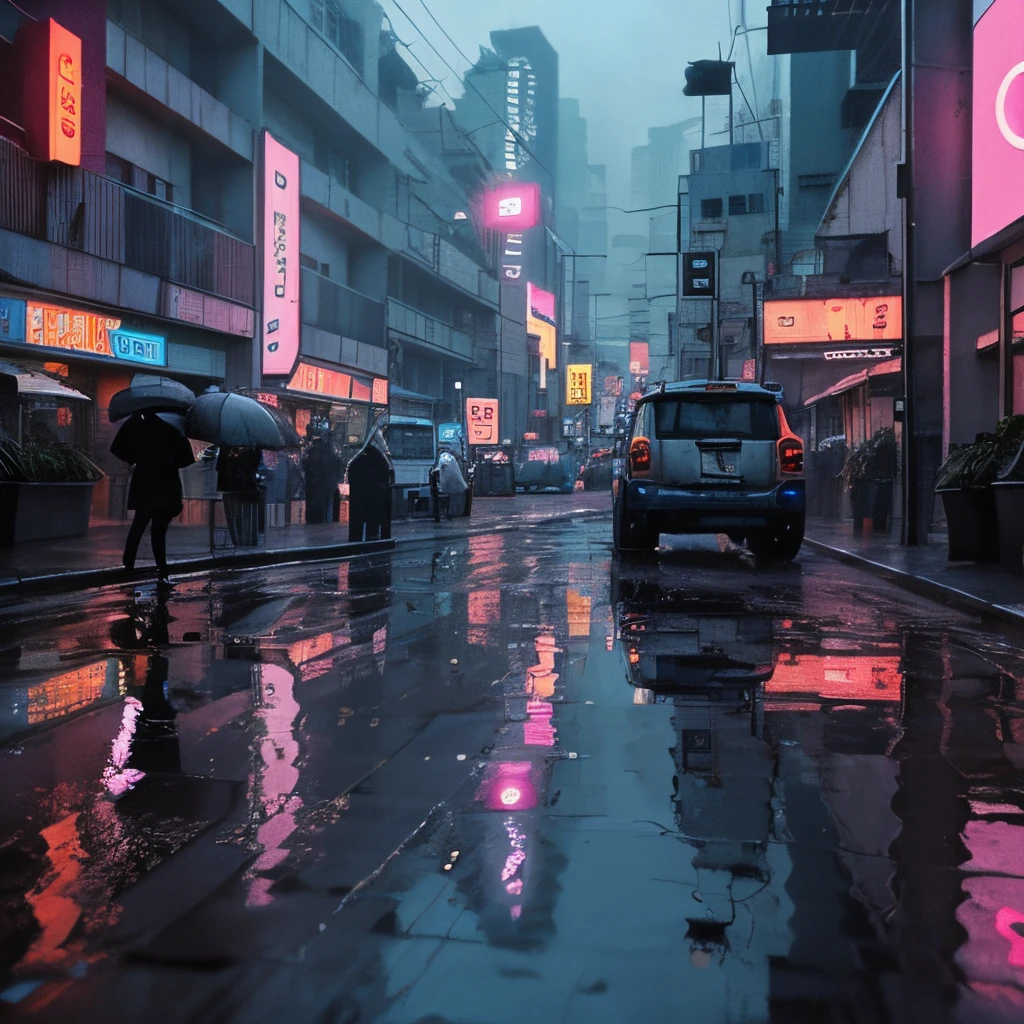 Rain neon city