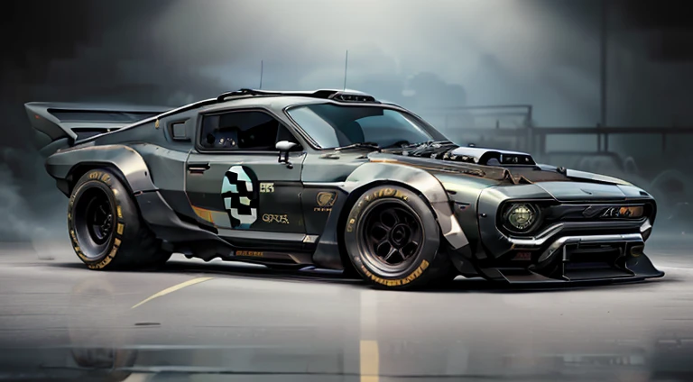 RSR Ford escort mk1, race track, hayabusa v8, grunge, cyberpunk style