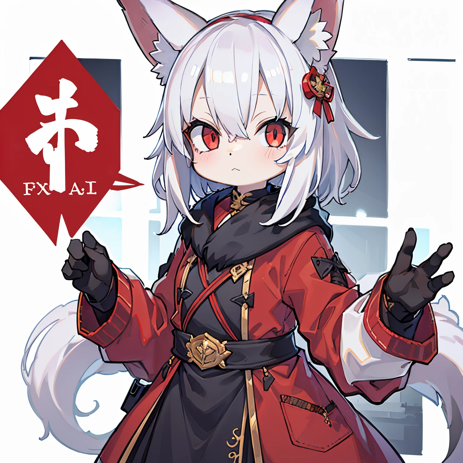 youthful(Fox ears,Red eyes,short white hair)