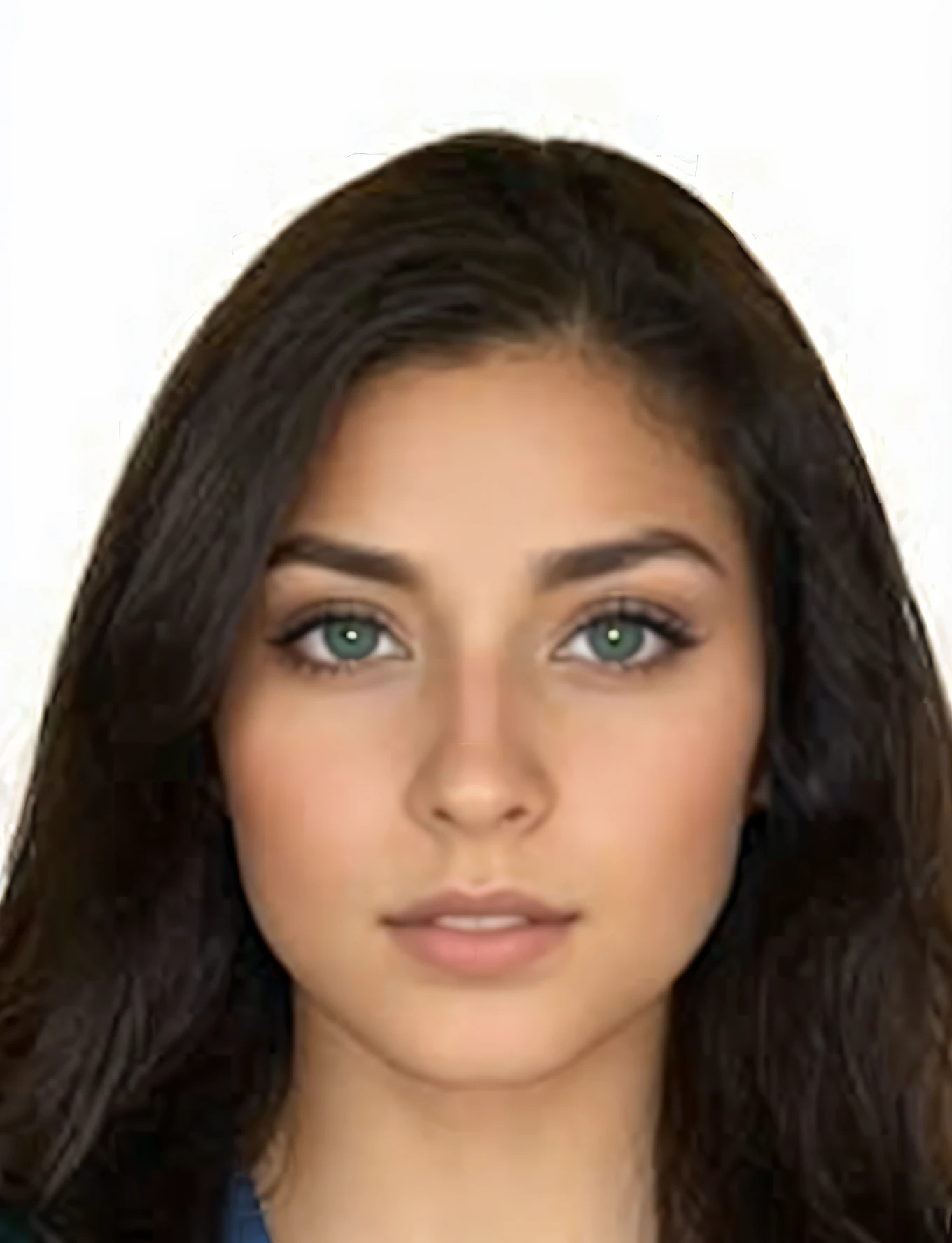 Mujer arafed con largo cabello negro y camisa azul., Atractivo rostro femenino!!!, Rostro femenino joven, symmetrical green eyes 24 years old, Rostro de mujer joven, Ealistic sombreado Perfect Face, cejas rectas gruesas y tupidas, with symmetrical facial features, brown hair and large eyes, 19 year old girl, Attractive symmetrical face, Retrato de la chica cervecera de Madison