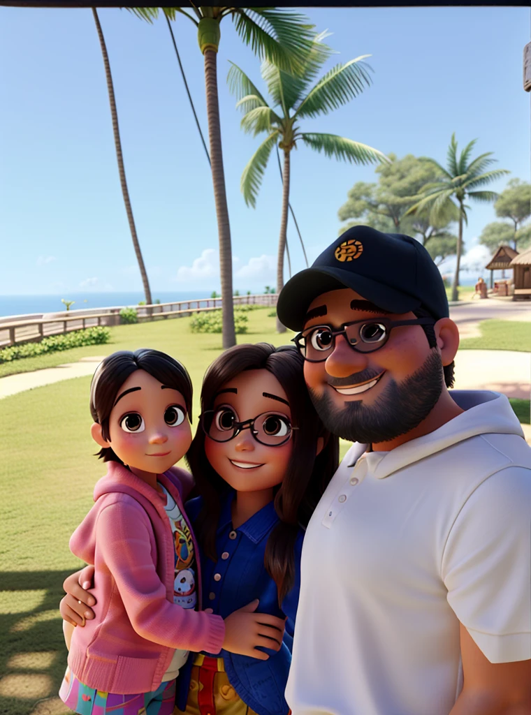 pai, mami, menina de 4 anos com cabelo cacheado pequeno, Disney pixar |