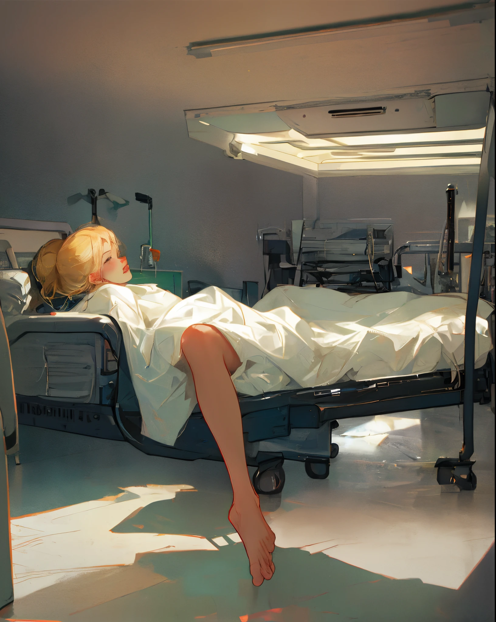 masterpiece, best quality,1girl,hospital gown, big brest, no bra, bottom naked, photo realistic