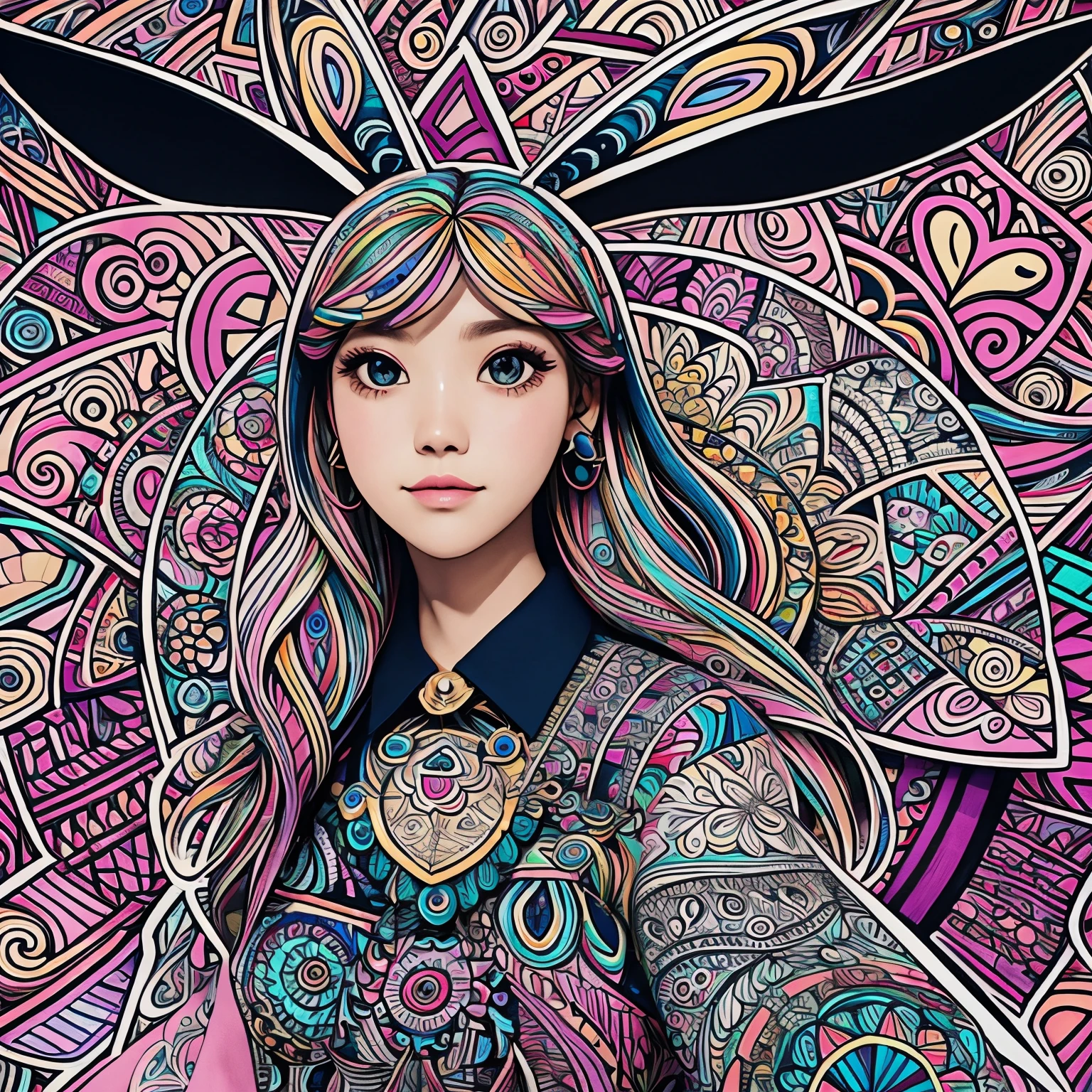 Hareful、Zentangle Art、colourfull、、a picture、badge design。
