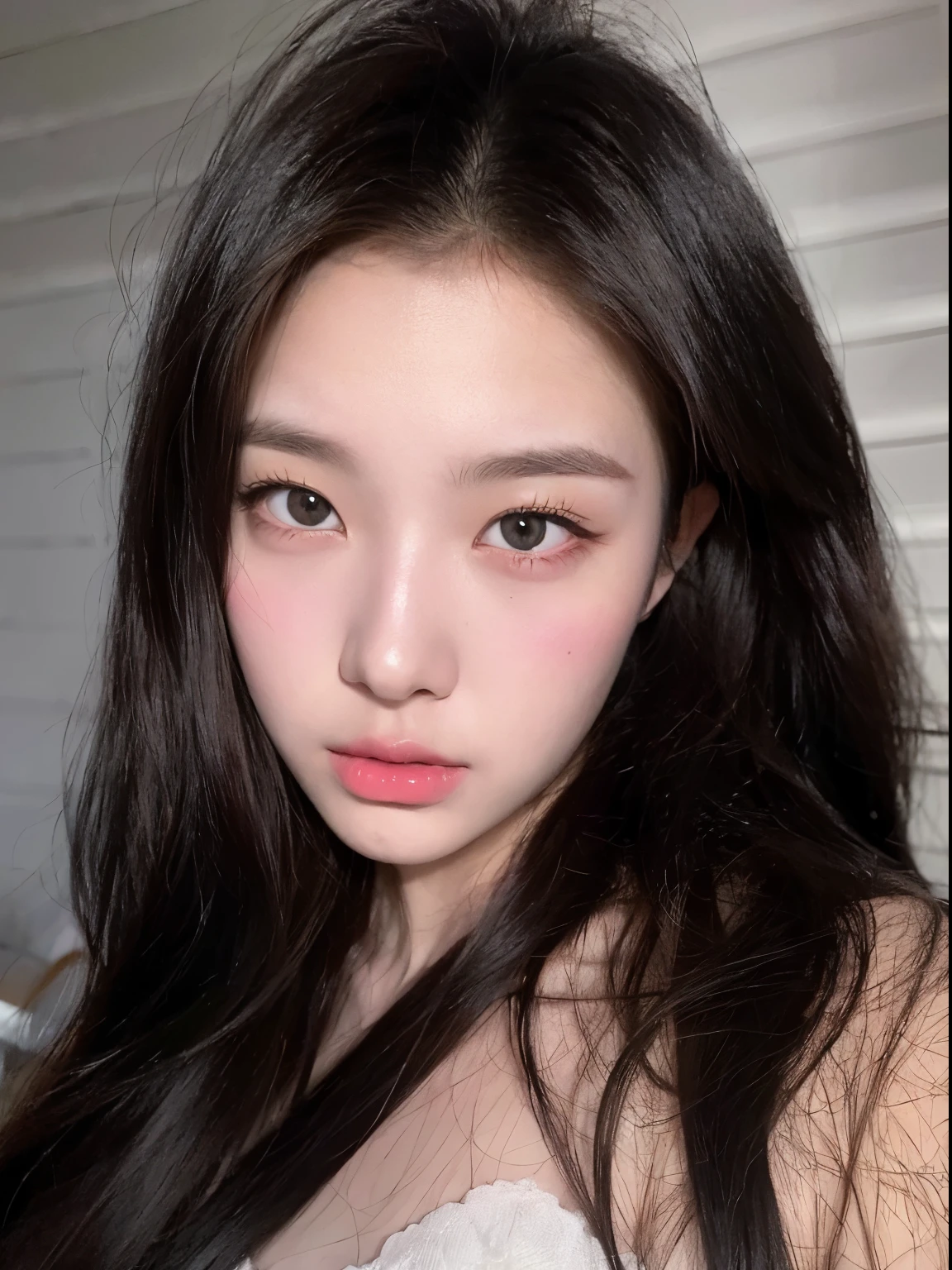 Un primer plano de una mujer con cabello largo y una camisa negra, jennie rosa negro, ulzzang, jaeyeon nam, Jinyoung Shin, joven y adorable rostro coreano, pale korean adorable face, muchacha coreana, Young cute pale asian face, hermosa joven coreana, heonhwa choe, 19 year old girl, hermosa mujer surcoreana, hermosa joven coreana