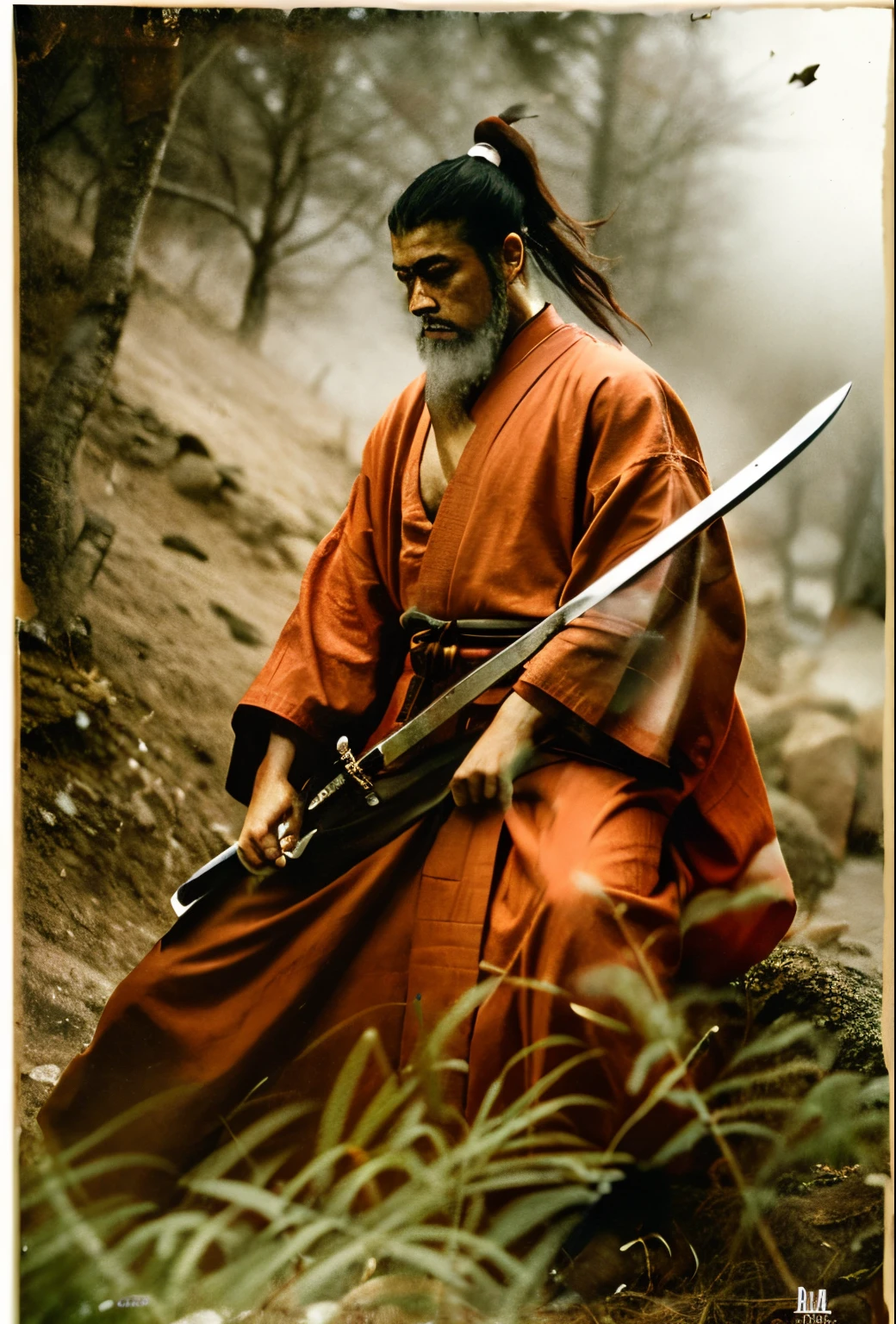 homem arafiado de manto preto segurando uma espada na frente de um fundo preto, inspired by Kanō Sanraku, Retrato Samurai, foto de retrato Samurai, Miyamoto Musashi, Retrato de um Samurai, ancient japanese samurai, japanese samurai, Retrato de um guerreiro Samurai, Samurai, homem Samurai, como Samurai, Makoto Sinkai