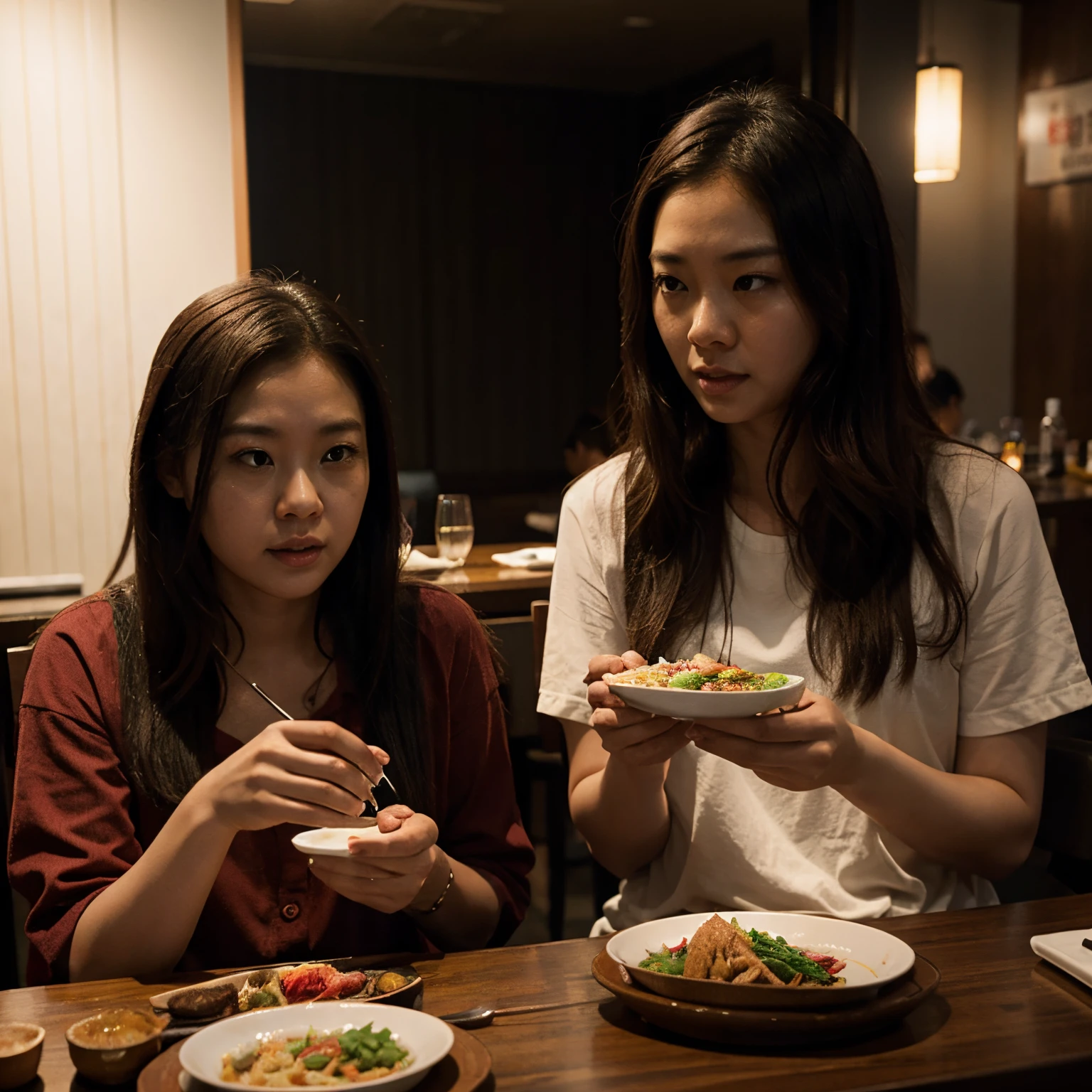 Meg Thomas and Feng Min having dinner together