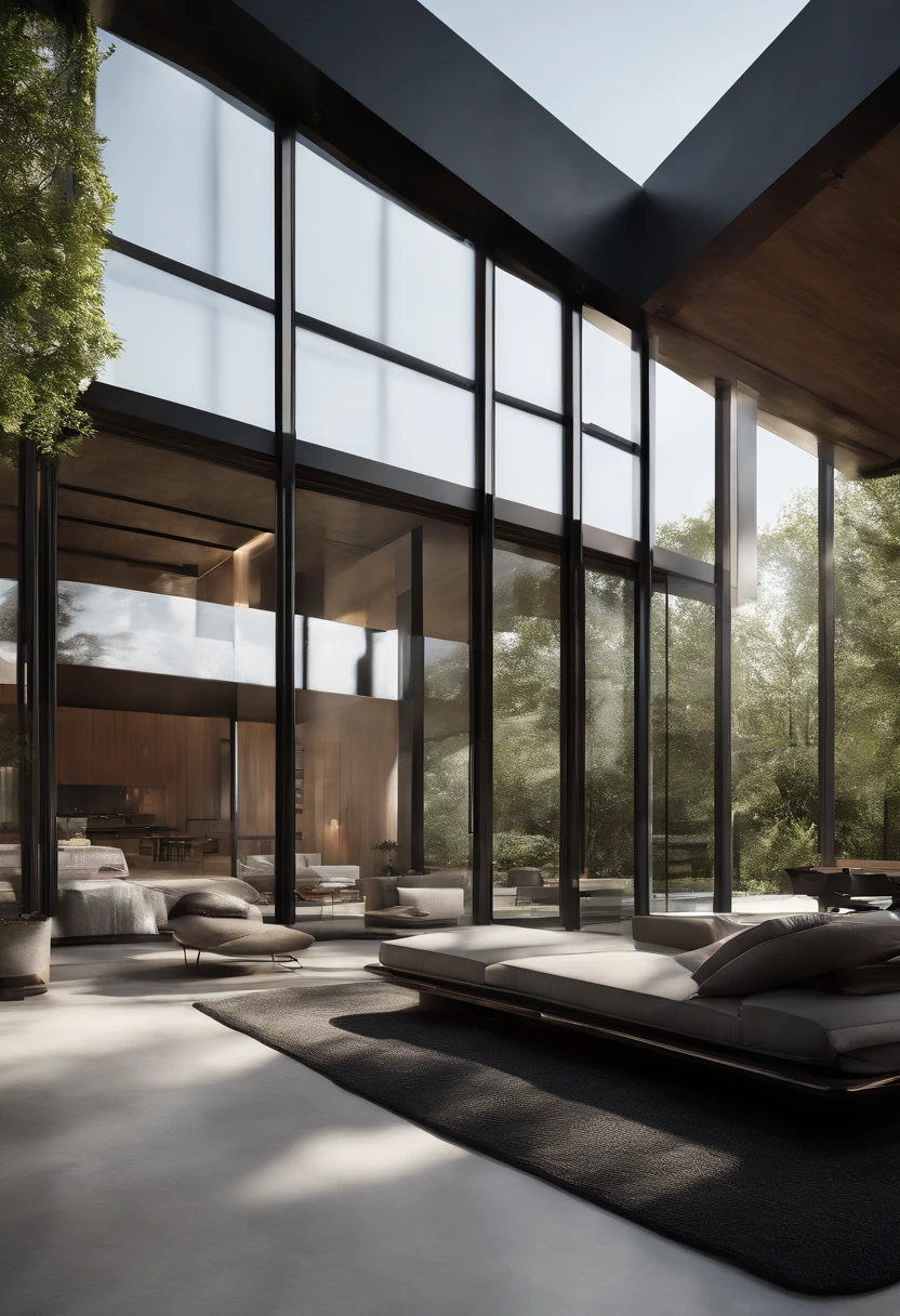 Residential home high end futuristic interior, olson kundig::1 Interior Design by Dorothy Draper, maison de verre, axel vervoordt::2 award winning photography of an indoor-outdoor living library space, minimalist modern designs::1 high end indoor/outdoor residential living space, rendered in vray, rendered in octane, rendered in unreal engine, architectural photography, photorealism, featured in dezeen, cristobal palma::2.5 chaparral landscape outside, black surfaces/textures for furnishings in outdoor space::1 –q 2 –ar 4:7