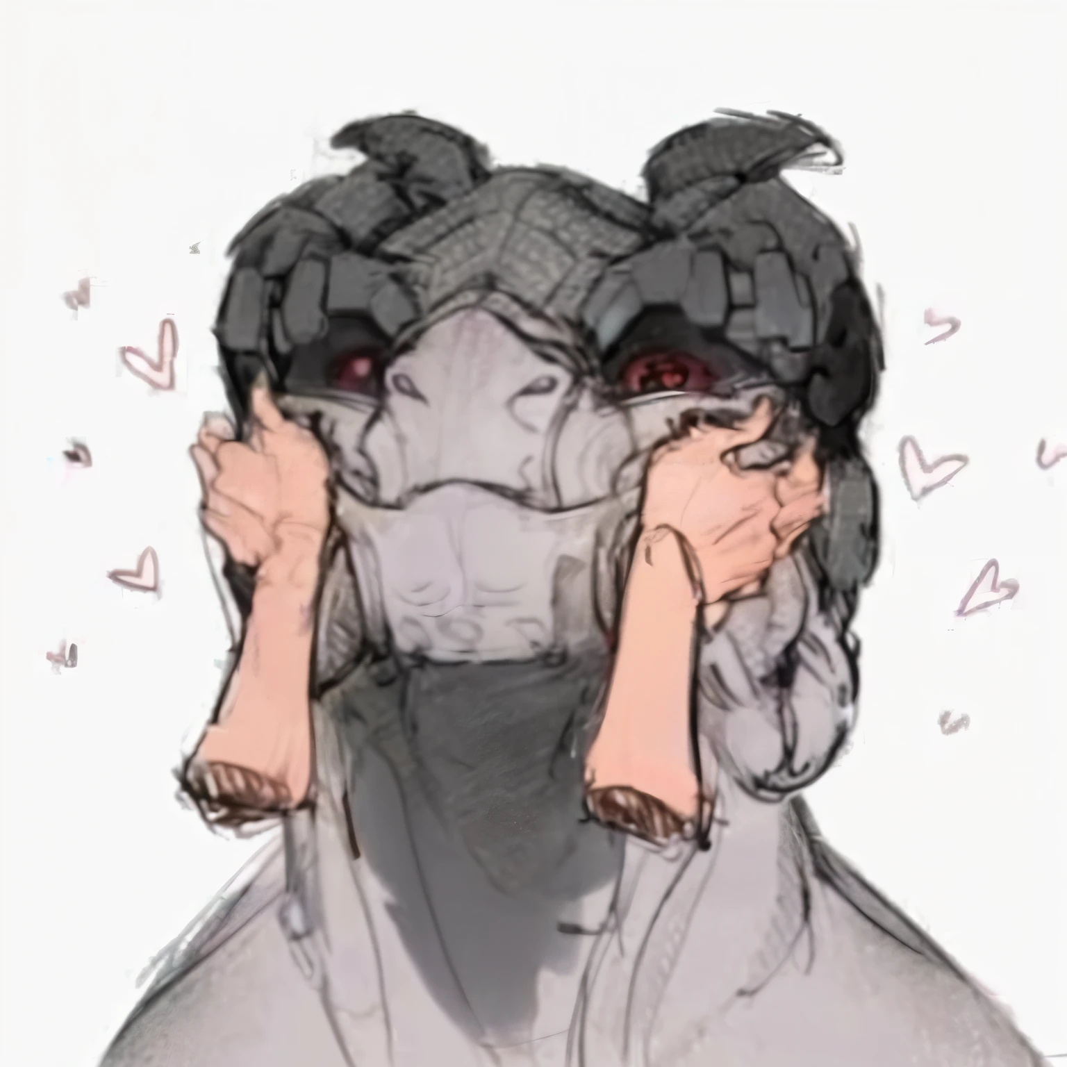a drawing of a woman with a hoodie covering her face, robot mecha female dragon head, dragon kissing, but as an anthropomorphic dragon, dragon vore art, eyes of corporaptor hominis, vore art, as an anthropomorphic dragon, you being dragon food, anthro dragon art, but the armor covers her face