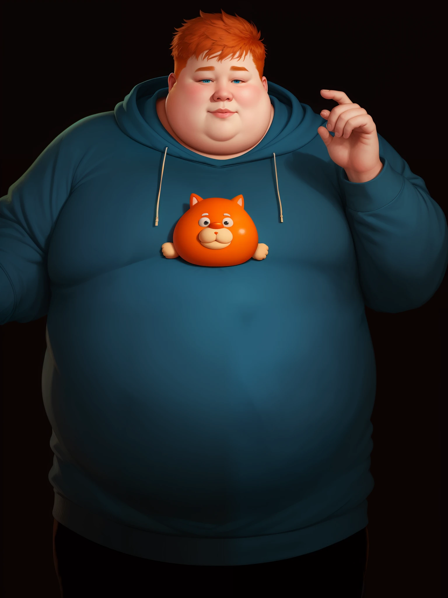 Big fat obese ginger man with blue sweatshirt super duper realistic