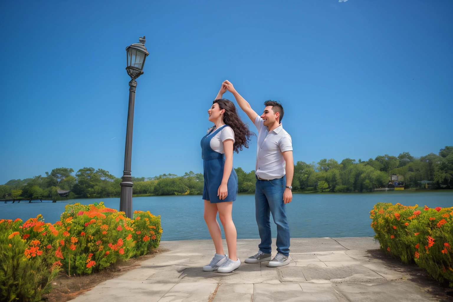 there are two women standing on a path holding hands, vacation photo, having a great time, photo taken in 2 0 2 0, taken with the best dlsr camera, twirling, fun pose, family friendly, walking at the garden, photo shoot, standing on two legs, with palm trees in the back, dancing with each other