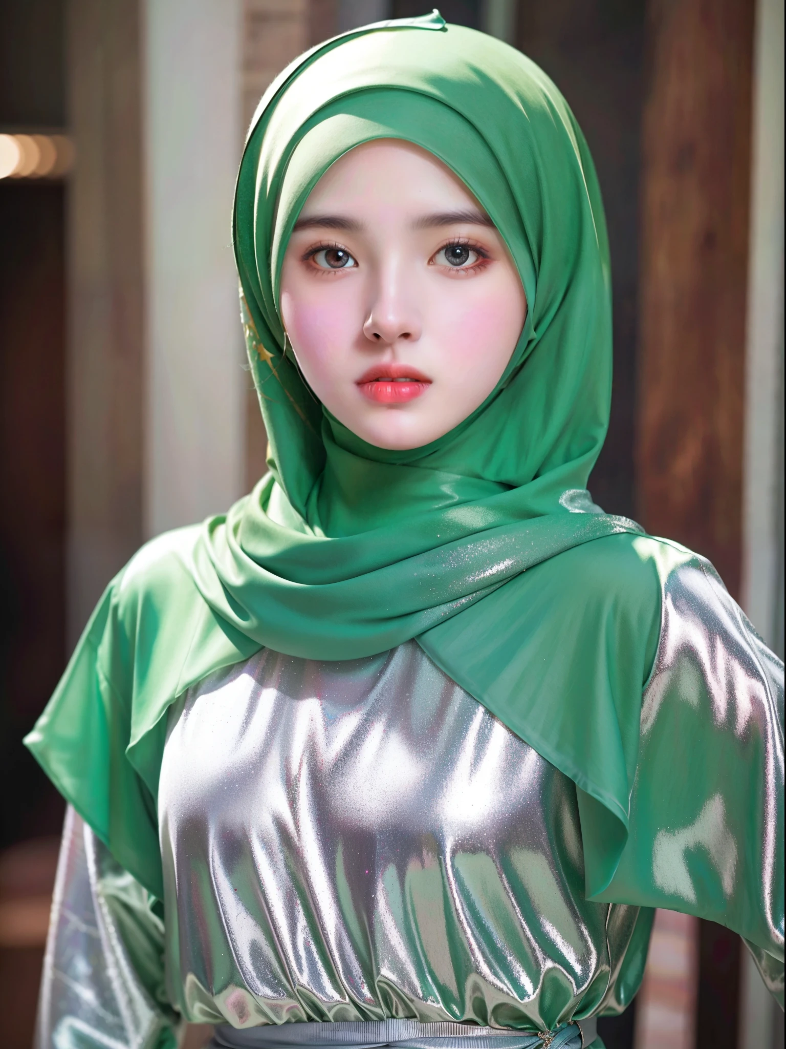 best quality, masterpiece, highres, (moslem female dress:1.4), necklace, Beautiful face, (upon body from head to waist:1.37), tyndall effect, photorealistic, dark studio, rim lighting, two tone lighting, 8k uhd, dslr, soft lighting, high quality, volumetric lighting, candid, Photograph, high resolution, 4k, 8k, Bokeh, (hyperrealistic girl), (illustration), (high resolution), (extremely detailed), (best illustration), (beautiful detailed eyes), (best quality), (ultra-detailed), (masterpiece), (wallpaper), (photorealistic), (natural light), (rim lighting), (detailed face), (high detailed realistic skin texture), (anatomically correct), (solo), (1 girl), (heterochromic eyes), (detailed eyes), (sparkling eyes), (long legs), (dynamic pose), (concentrated expression), (wearing hijab:1.4), (moslem headscarf:1.37), reading glasses.