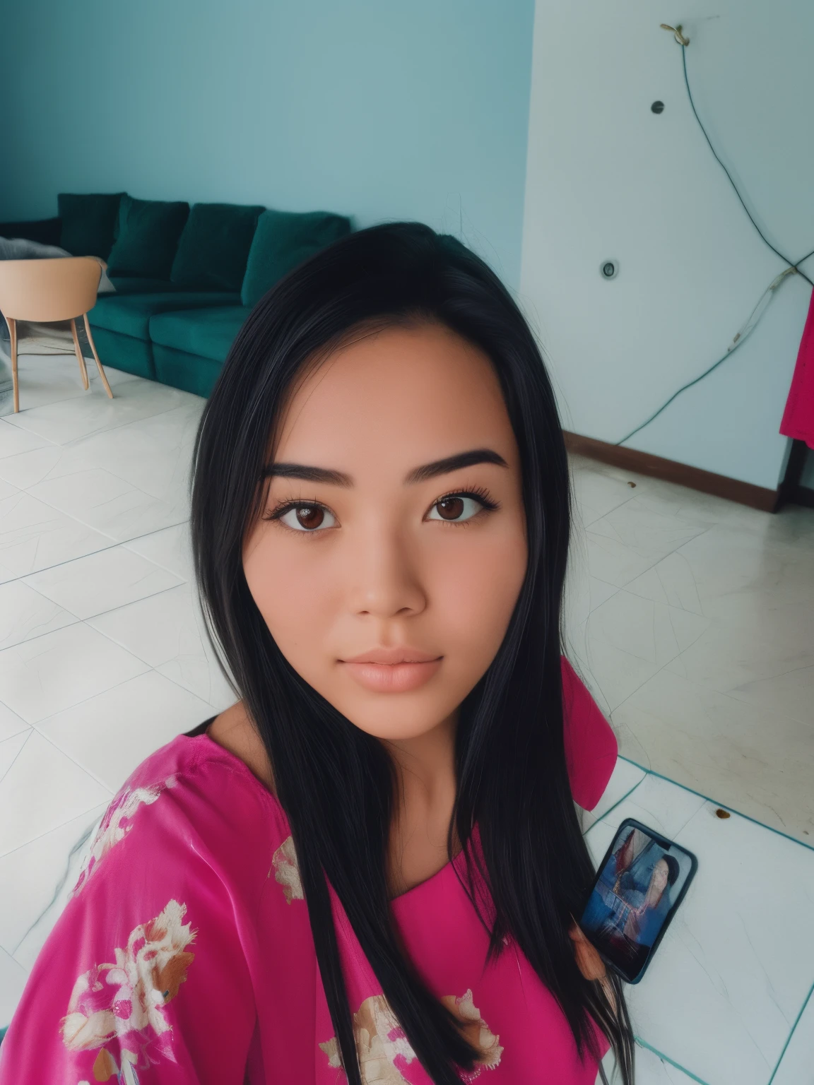 there is a woman that is taking a selfie in a room, south east asian with round face, 23years woman, 20 years old woman, an asian woman, 2 0 years old, asian face, 2 0 years old, (20 years old), 20 years old, 2 0 years old, with accurate face, selfie photo, hot babe