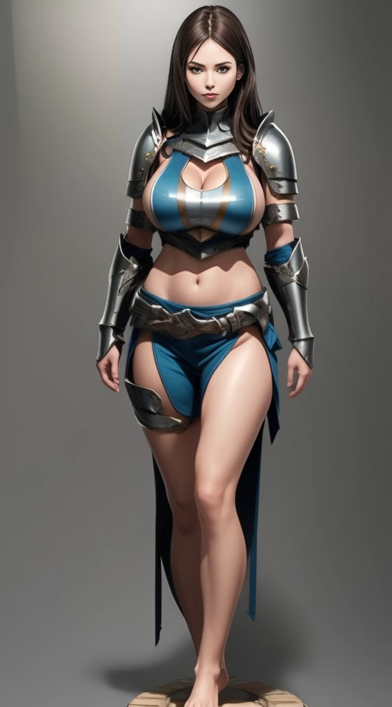 1girl full body, barefoot, standing straight, looking to the viewer, bikini armor, big breast chestplate silver armor, long hair, white skin, thighs, crossing legs, 1solo milf woman,chestplate cover with both hands, bedroom background