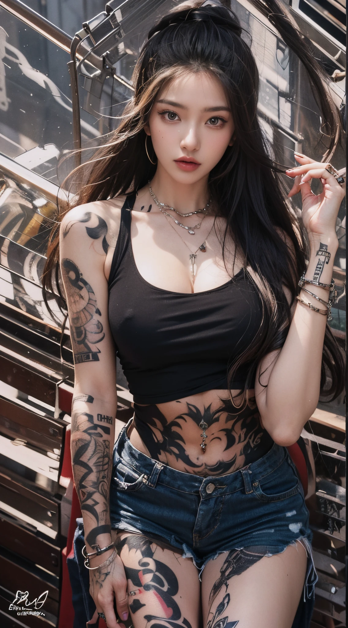 Mujer arafed con tatuajes y un top negro posando para una foto., de chica taiwanesa con tatuajes, con tatuajes, cuerpo tatuado, tatuajes y piercings, Entintado, Yakuza Slim Chica, cuerpo cubierto de tatuajes florales, Manga de tatuaje en su brazo derecho, Tatuajes, estilo de tatuaje, cuerpo completamente tatuado, tatuajes en toda la piel, Foto de Slim Girl Model, tatuado, big tits