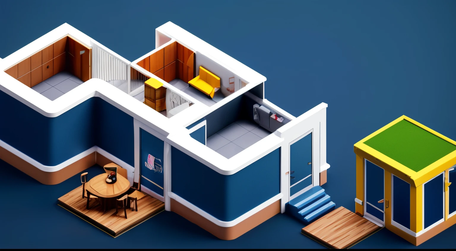 (isometric) , (lighting), isometric cutaway of a bank, have atm, counter, 5 people volumetric lighting , (unreal engine), dskise