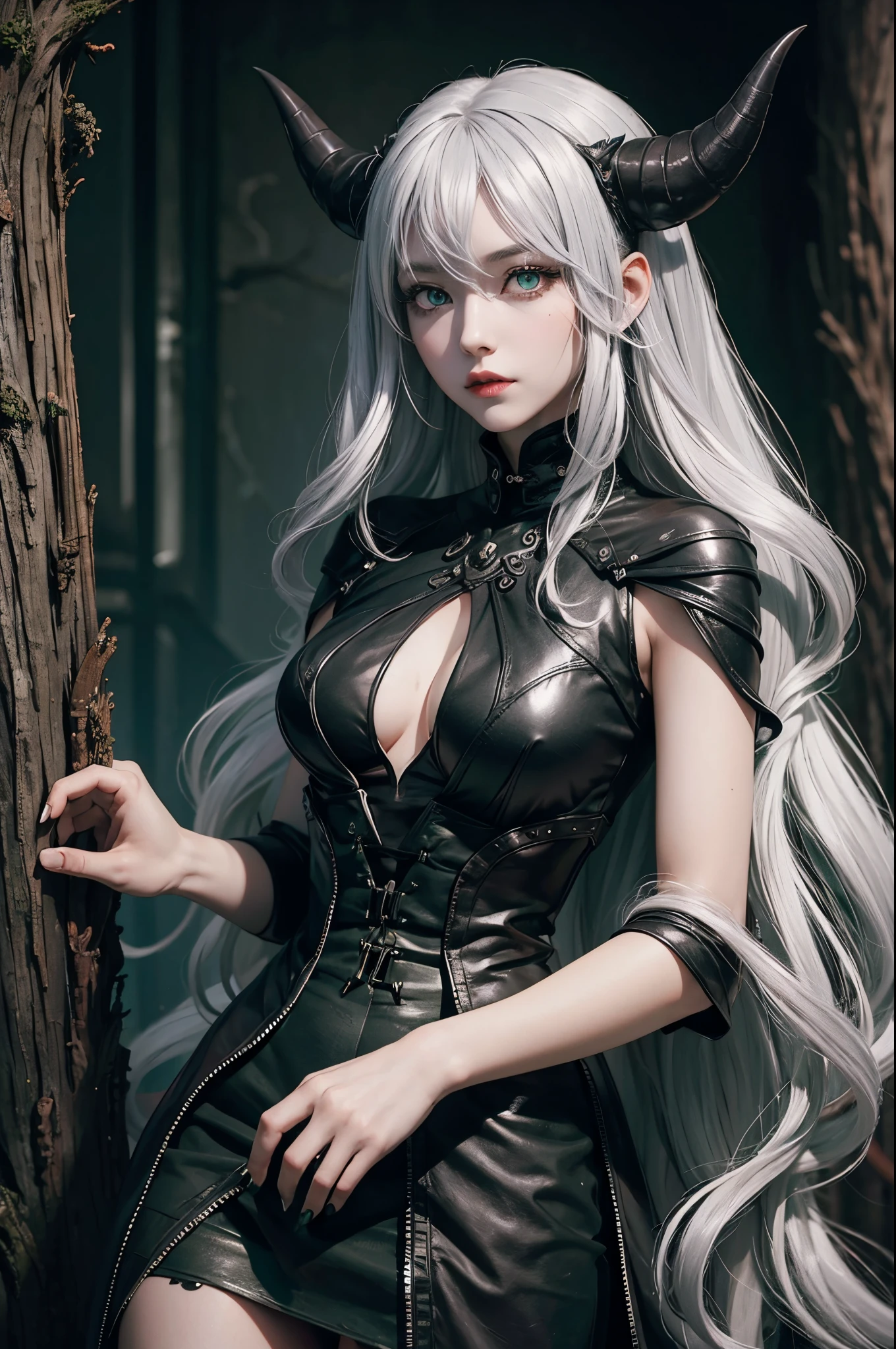 "Anthropomorphize Fenrir, the giant wolf from Norse mythology, into an ultimate moe character while retaining her wolfish essence. She stands under a soft, glowing moon, with oversized, sparkling eyes full of innocence and a touch of mischief, capturing the primal yet endearing spirit of the wolf. Her long, fluffy hair, a blend of silver and dark tones, flows around her, mimicking Fenrir's thick fur. Her small, delicate frame is clad in a cute, frilly outfit adorned with wolf-themed accessories—fluffy ear headbands, a tail, and paw-like mittens—emphasizing her adorable yet powerful nature. She has slightly elongated canines peeking out from her small, pouty lips, adding a touch of wildness to her otherwise sweet appearance. The scene places her at the center, with a background of a pastel-colored, dreamy landscape filled with blooming flowers and soft clouds, making her the epitome of kawaii while still hinting at her ferocious origins."