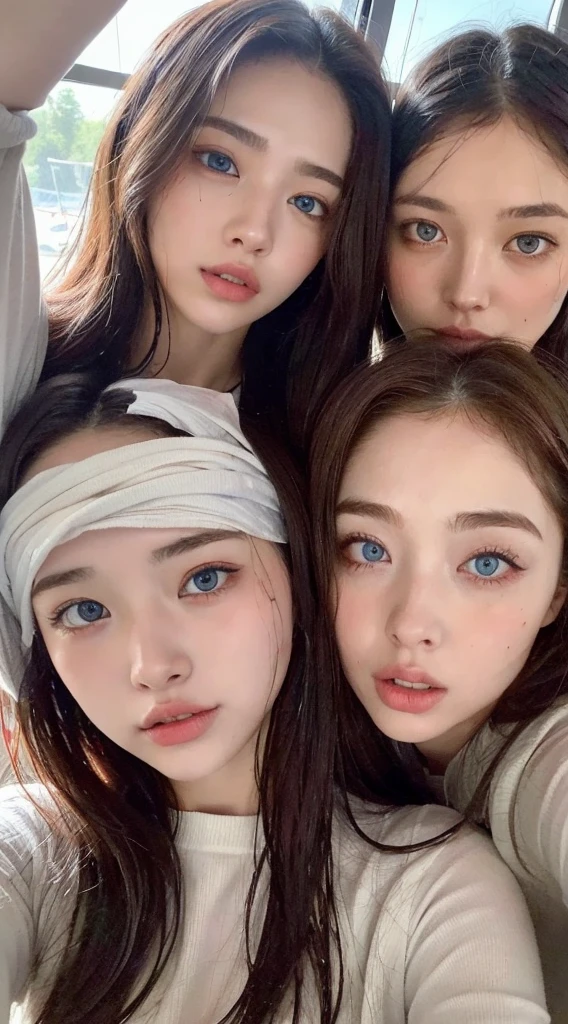 Beautiful handsome woman, ((top quality, 8k, masterpiece:1.3)), pretty woman, 2 women, huge breasts:1.3, slender figure:1.1, elastic red long hair, (shower, wet body, wet clothes:1.1), very detailed face, detailed lips, detailed eyes, double eyelids, detailed blue eyes, extremely detailed outstanding blue eyes, red wet hair, red wet hair, detailed outstanding BLUE EYES, 2 girls