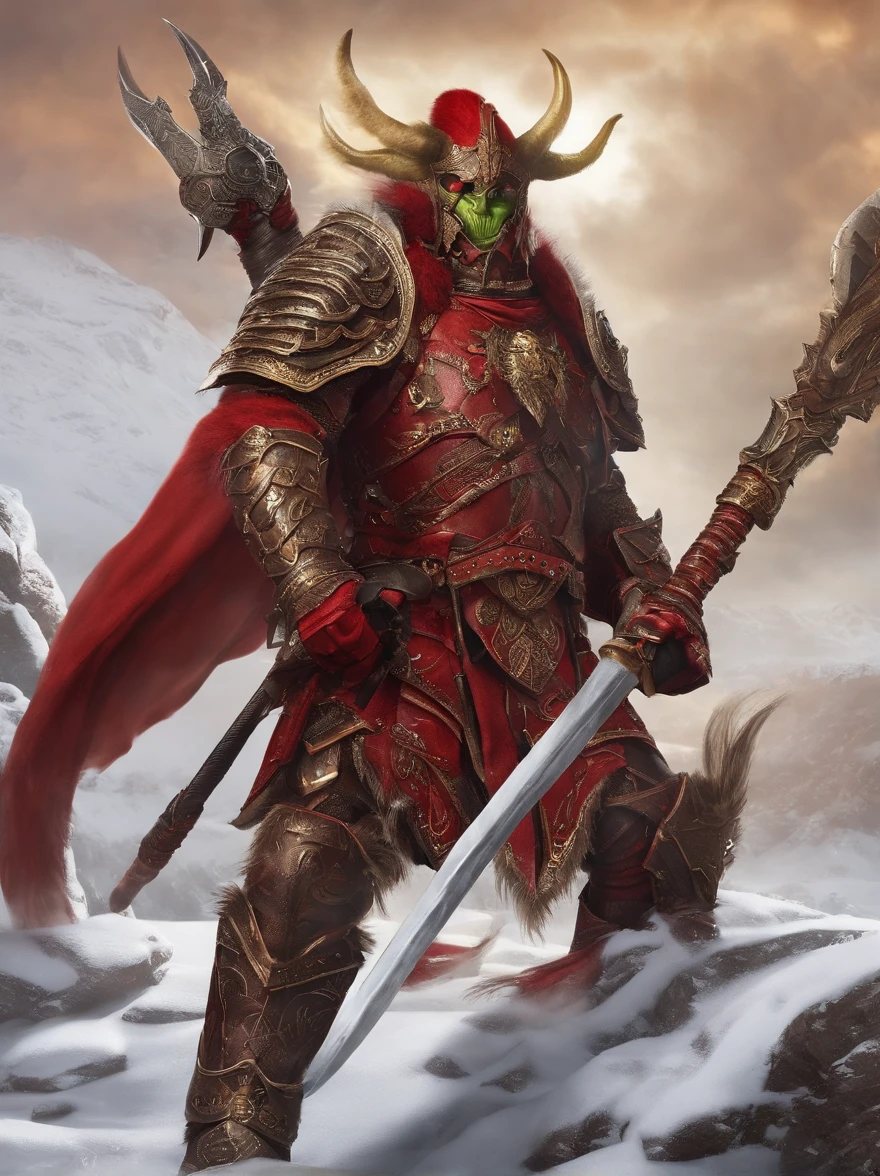 *grinch red warrior**:The Grinch Red Warrior is a Chaos Warrior title,He is a follower of Khorne,Khorne is one of the Four Gods of Chaos,represents war and destruction。Grinch red warrior unidentified,But he was considered a powerful and brutal warrior,Armed with a giant sword,Wearing red armor,Under the helmet is a dog face。²
