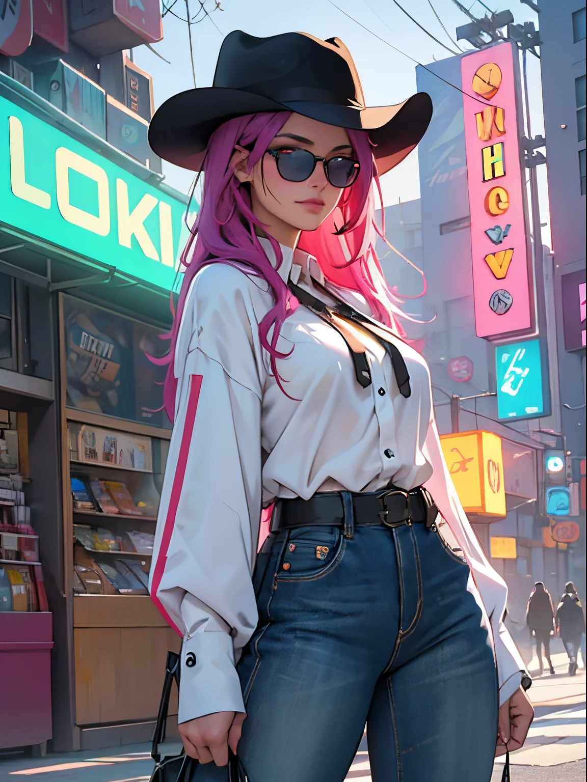 Cowgirl holding blank banner Amish costume shirt oversized pants stunning eyes stunning face cream hair gorgeous hair cowgirl costume stunning dress stunning colors stunning colors very detailed and beautiful Sunglasses on sunny background with her nerdy friend and charming background, Stunning wallpapers, Liv Taylor, Salma Hayek, Very detailed and beautiful wallpaper, HD Images - Auto Fonts - Neon Fonts,, , Neon blue, Neon lights of different colors, cyber punk personage,, Colorful neon lights