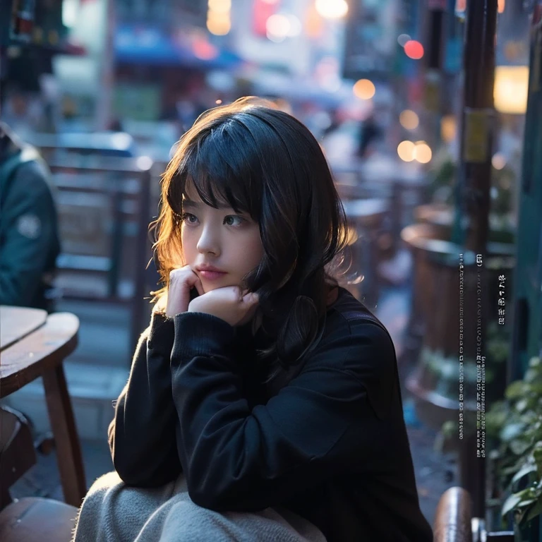 There is a woman sitting on a chair with her head propped up, F / 1. 9 6. 8 1 mm large 4 0, attentive ), Japanese cartoon. gentlesoftlighting, 8k 50mm ISO 10, Portraits are soft and low-light, 2 4 mm iso 8 0 0 color, 🤤 girl portrait, portrait of a japanese teen