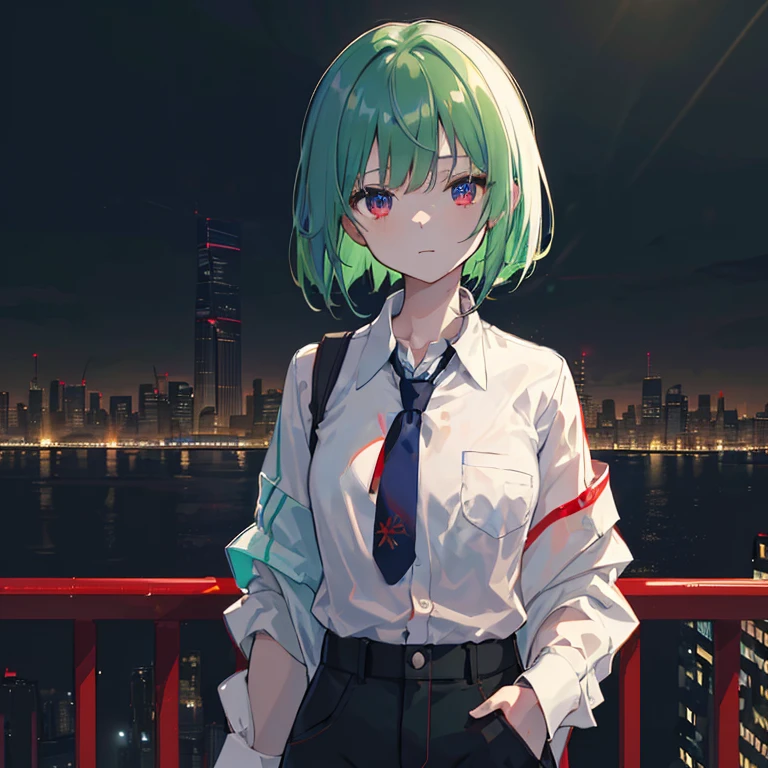 The color of the clothes is white、Eyes are red