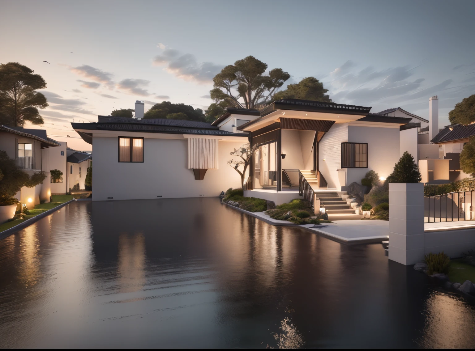 rendering of two-story house with balcony and balcony, architectural rendering, architectural 3 d rendering, architectural rendering, very detailed illustration, very detailed illustration.”, sketching, cg rendering, architectural visualization, front view, low angle dimetric rendering, architectural concept, highly detailed rendering, architectural illustration, rendering Highly detailed 3d, highly detailed 3d rendering, realistic images, beautiful lighting,