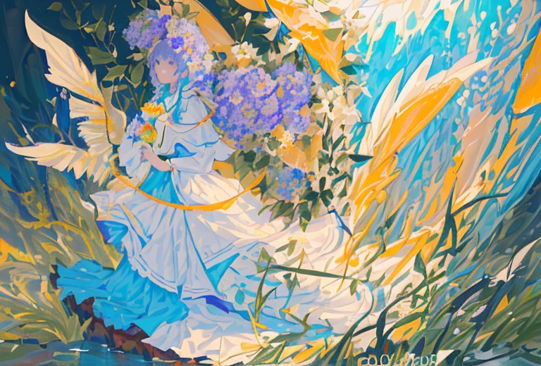 (Masterpiece, Top Quality, Best Quality, beautiful and aesthetic:1.2), (1girl:1.3), extremely detail, (Colorful:1.1), (Colorful Background1:1), (#30B3FF:1.5), (#FA52F4:1.1), highest detail, arma, holding weapon, (Glowing Weapons), Detailed background, water:1.2, Flowers:1.2, Masterpiece, 8K
