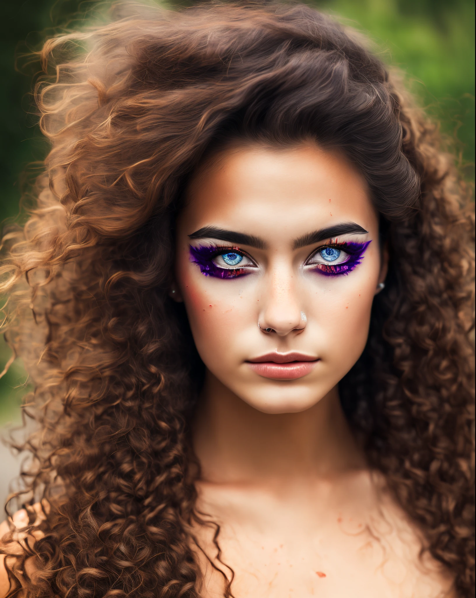 Girl with long dark wavy hair and a left bloodied eye